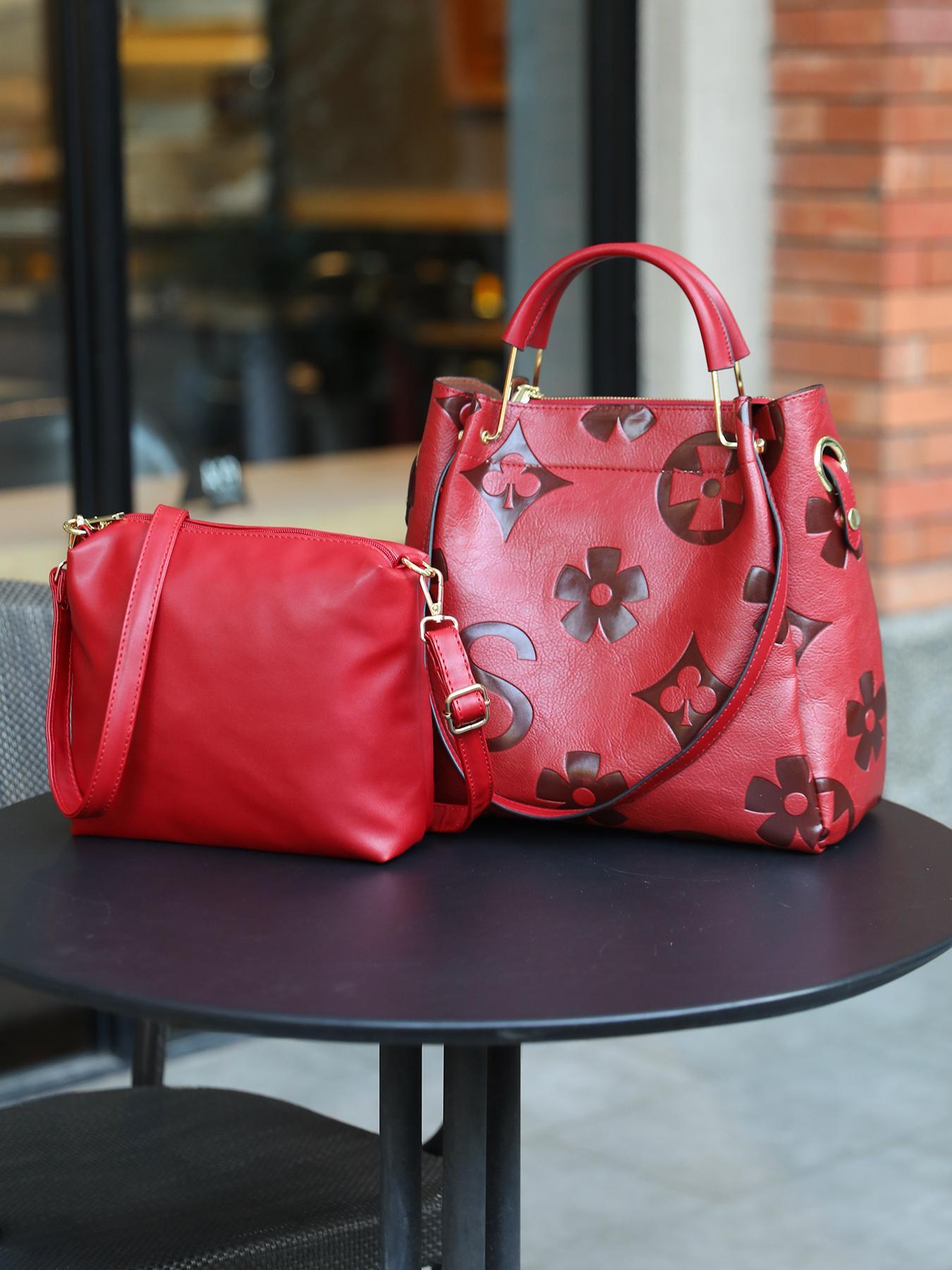 Women's Elegant Floral Embossed Tote Bag, Embellished Shoulder Bag, Fashionable Shoulder Bag Set, Versatile Work & Casual Bag, Daily Use Accessory