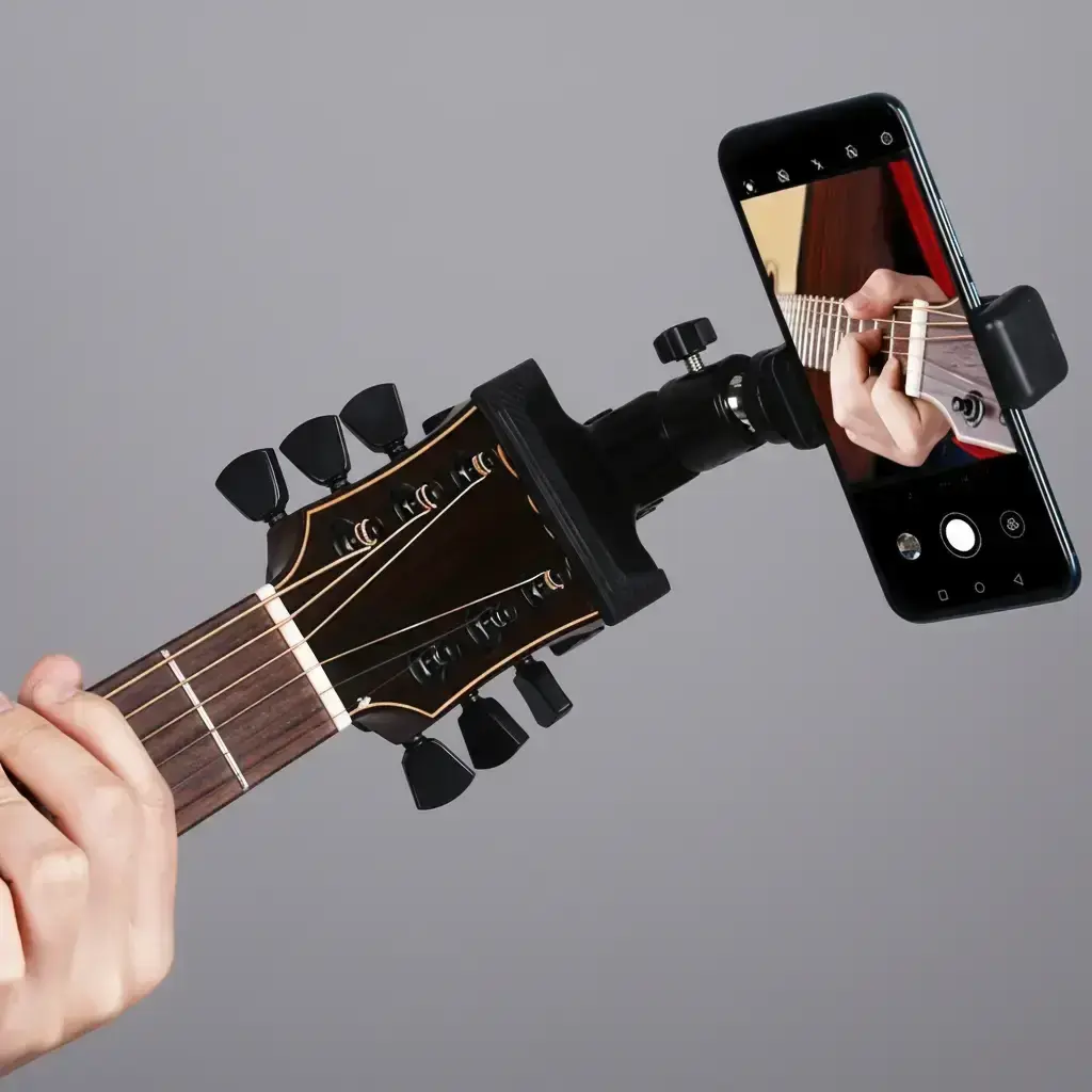 Adjustable Guitar Head Clamp, 360 degree Rotating Guitar Phone Holder, Portable Durable Creative & Efficient Music Accessory, Electric Guitar, Record Video
