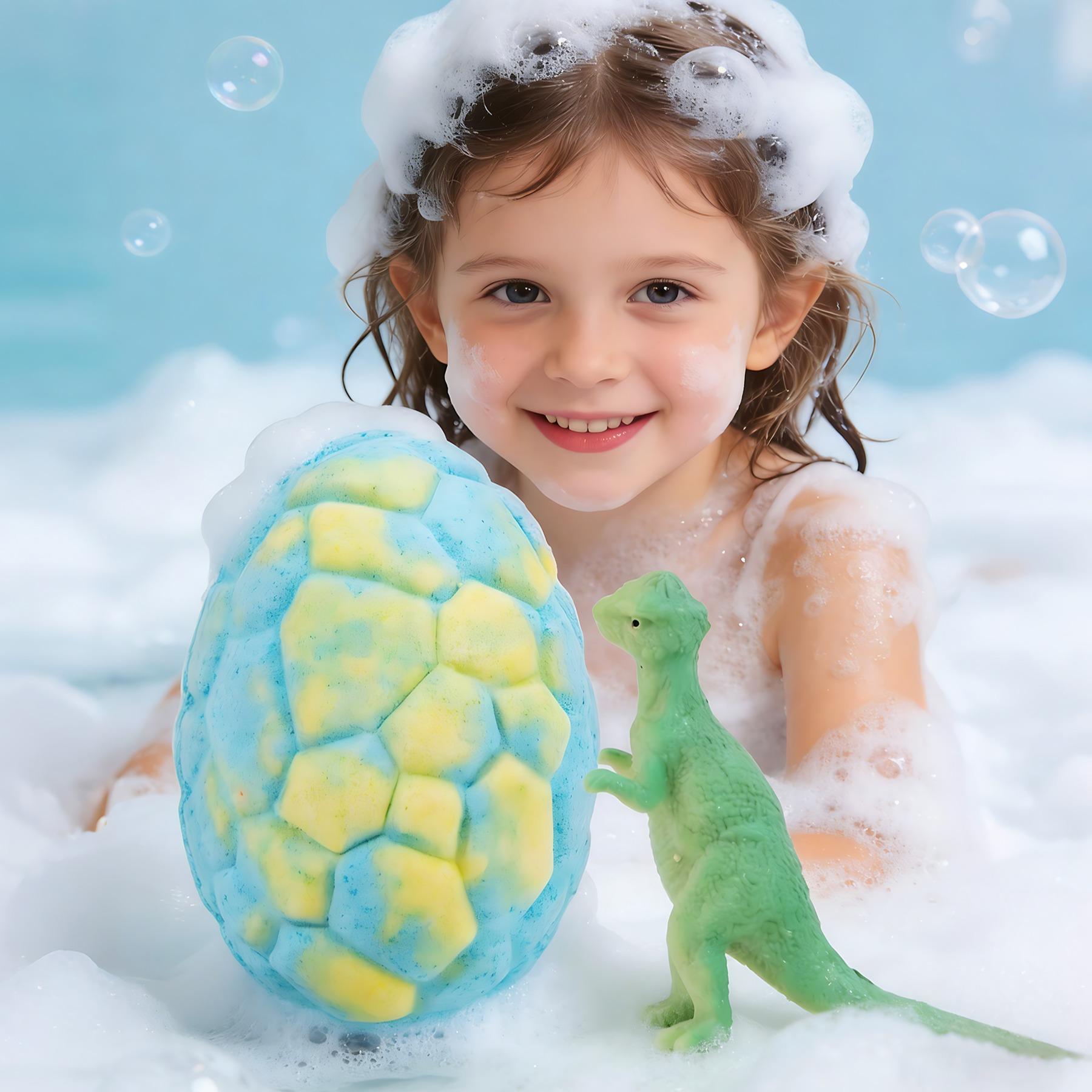 Dinosaur Egg Toy Bath Salt Balls Set, 6-Piece Natural Handmade Multicolor Bath Bombs with Surprise Toys, Gentle Soothing Bubble Bath Fun