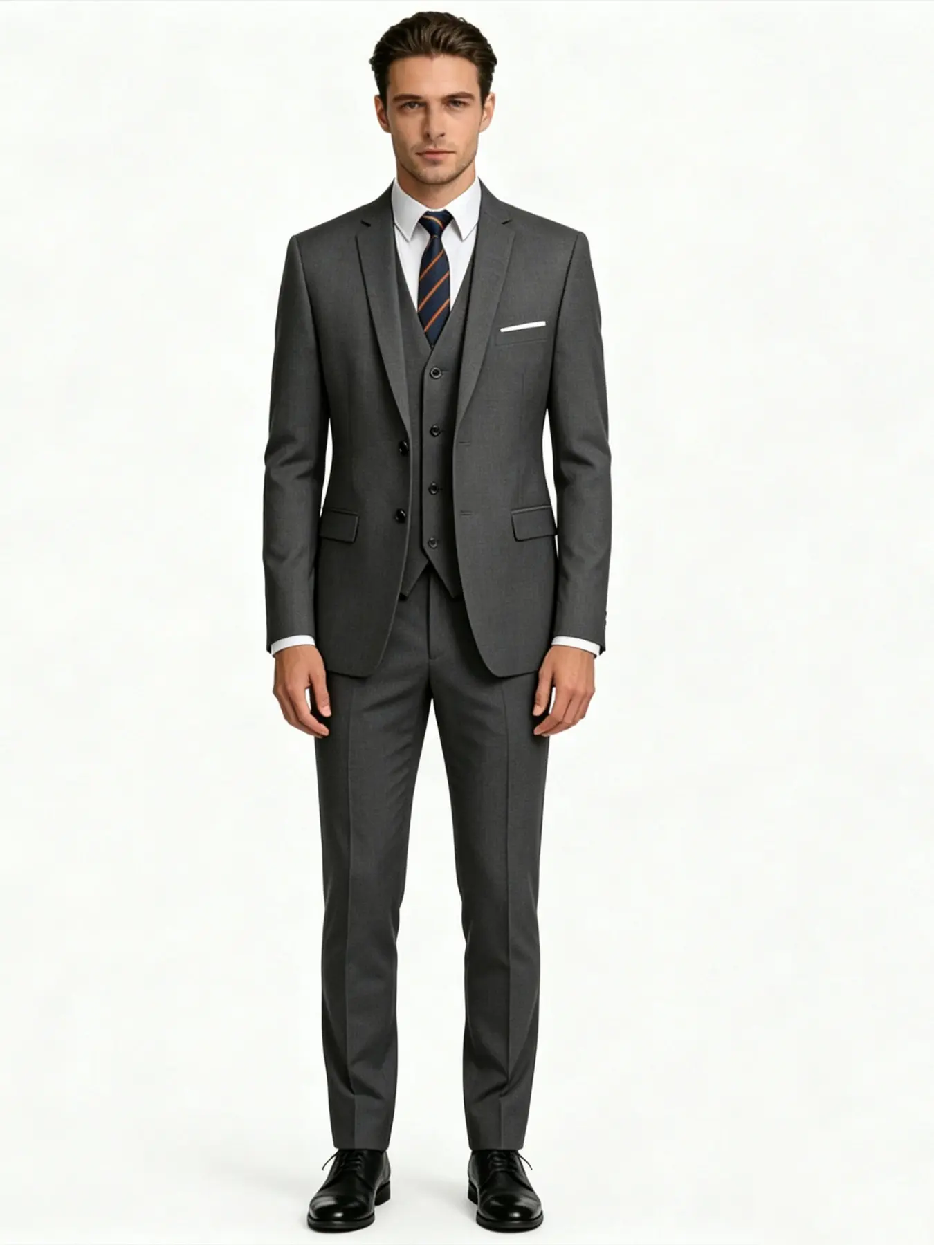 Men's Formal Blazer Set, Business Casual Long Sleeve Fitted Jacket & Pants, Plain Surface Ankle-Length Suit for All Seasons