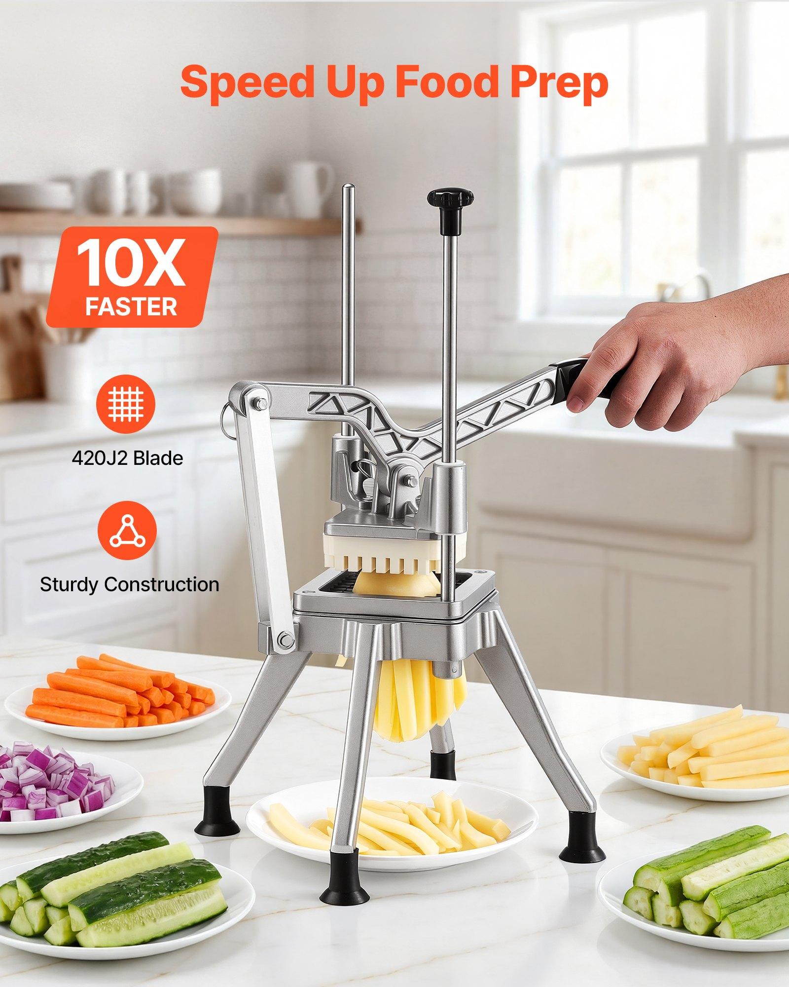 VEVOR Stainless Steel French Fry Cutter, 3/8" Blade Commercial Lever-Action Chopper, Ergonomic Handle Dicer for Classic Cut Fries, Onion