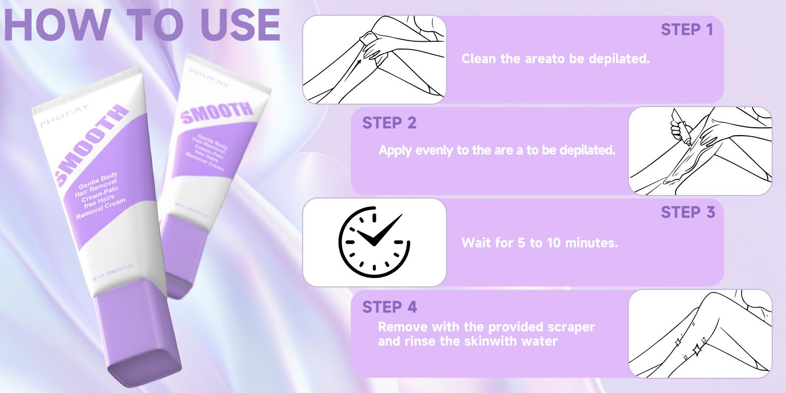 PHOFAY Painless Hair Removal Cream for Women & Men - Gentle Moisturizing Formula to Remove Hair Effortlessly, Suitable for Legs, Arms & Body, No Stubble, Flawless Smooth Finish