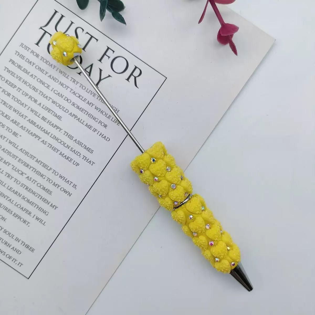 5pcs Heart Design Full Coverage High Aesthetic DIY Beaded Pens, Beadable Pens, Pearl-Inserting Round Ballpoint Pens, Beautiful Writing Tool Set, Stationery Office Supplies