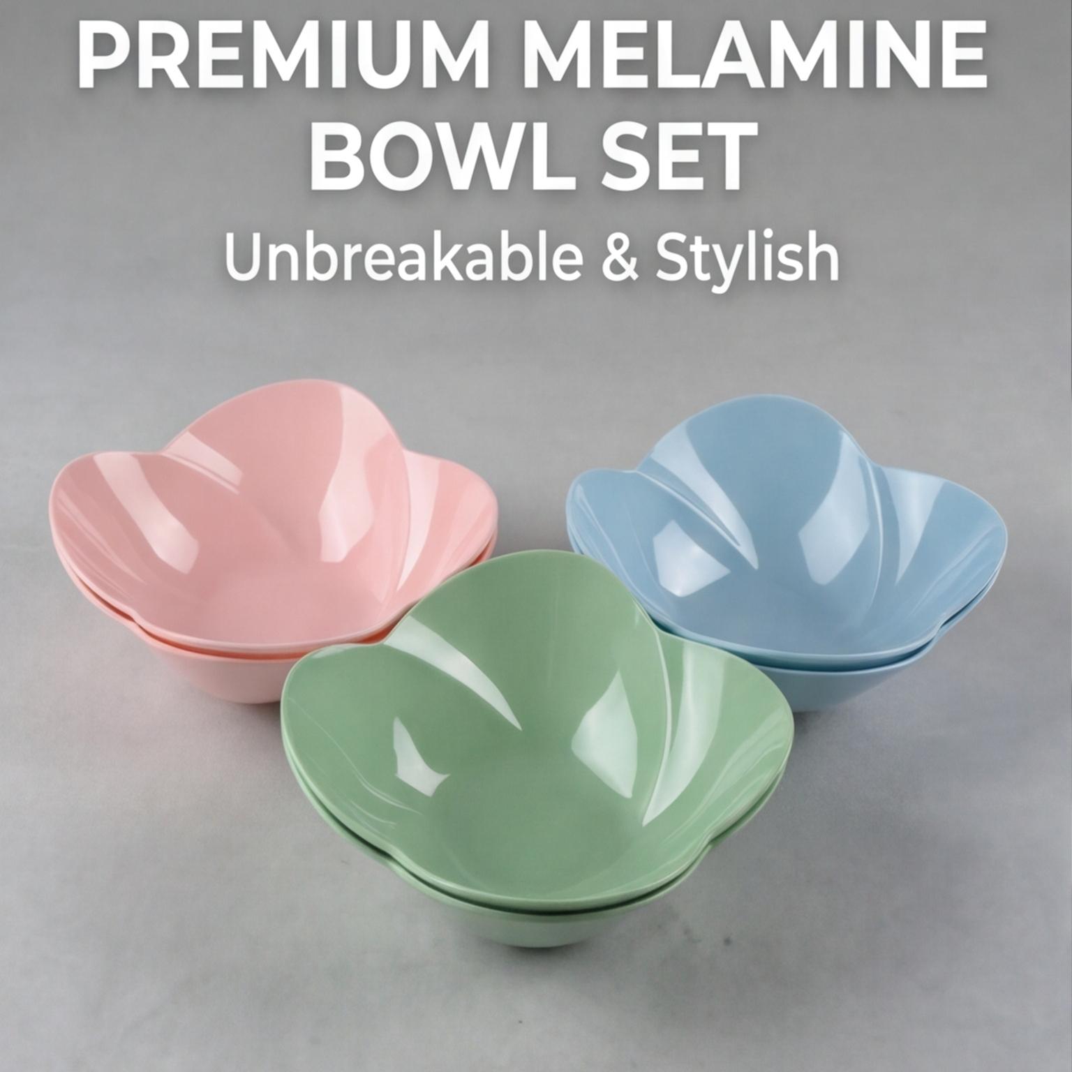 3-Piece High-Edge Large Floral Melamine Bowl Set, Stackable Non-Slip Kitchenware, Unique Design, Dishwasher Safe, Modern Style