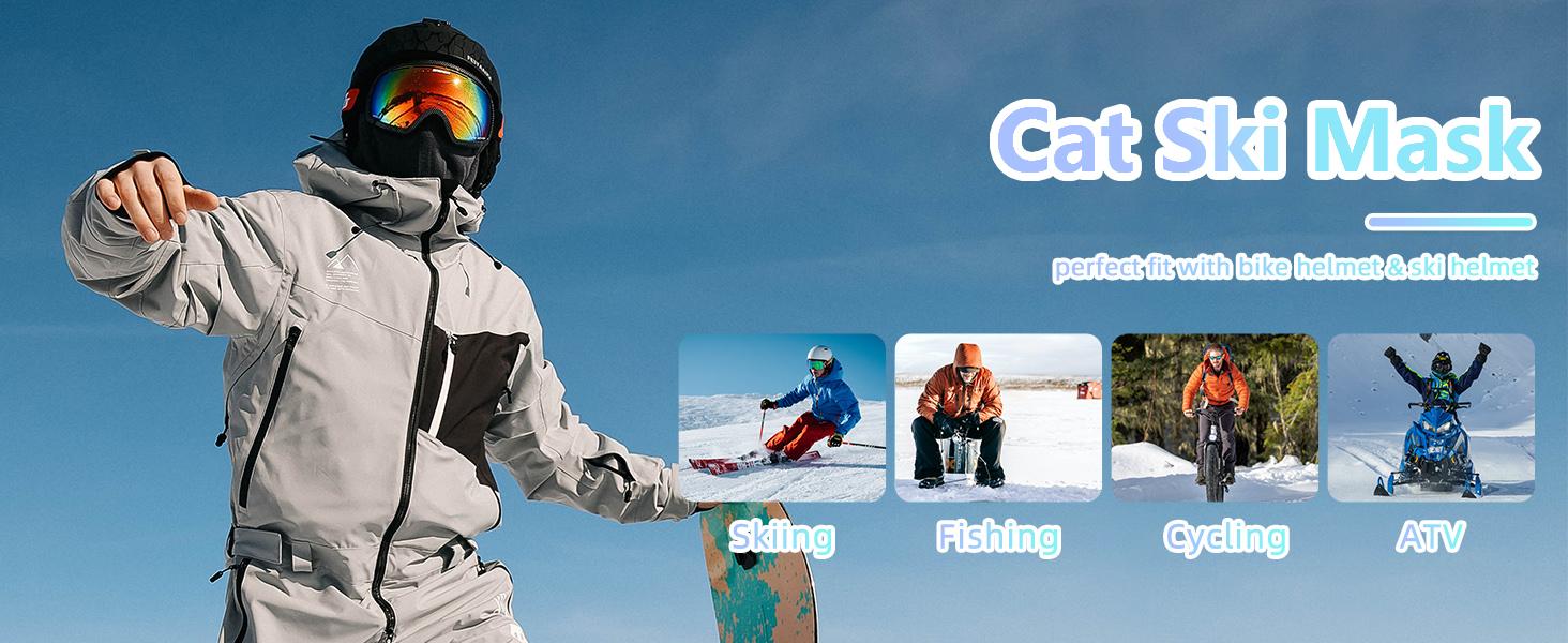 BIGWIG Four Seasons Animal Head Outdoor Sports UV Protection Face Mask, 3D Cat Ski Mask with Ears, Digitally Printed Mask, Cool Cat Face Cover, Suitable for Skiing, Music Festivals, Cycling, and Halloween