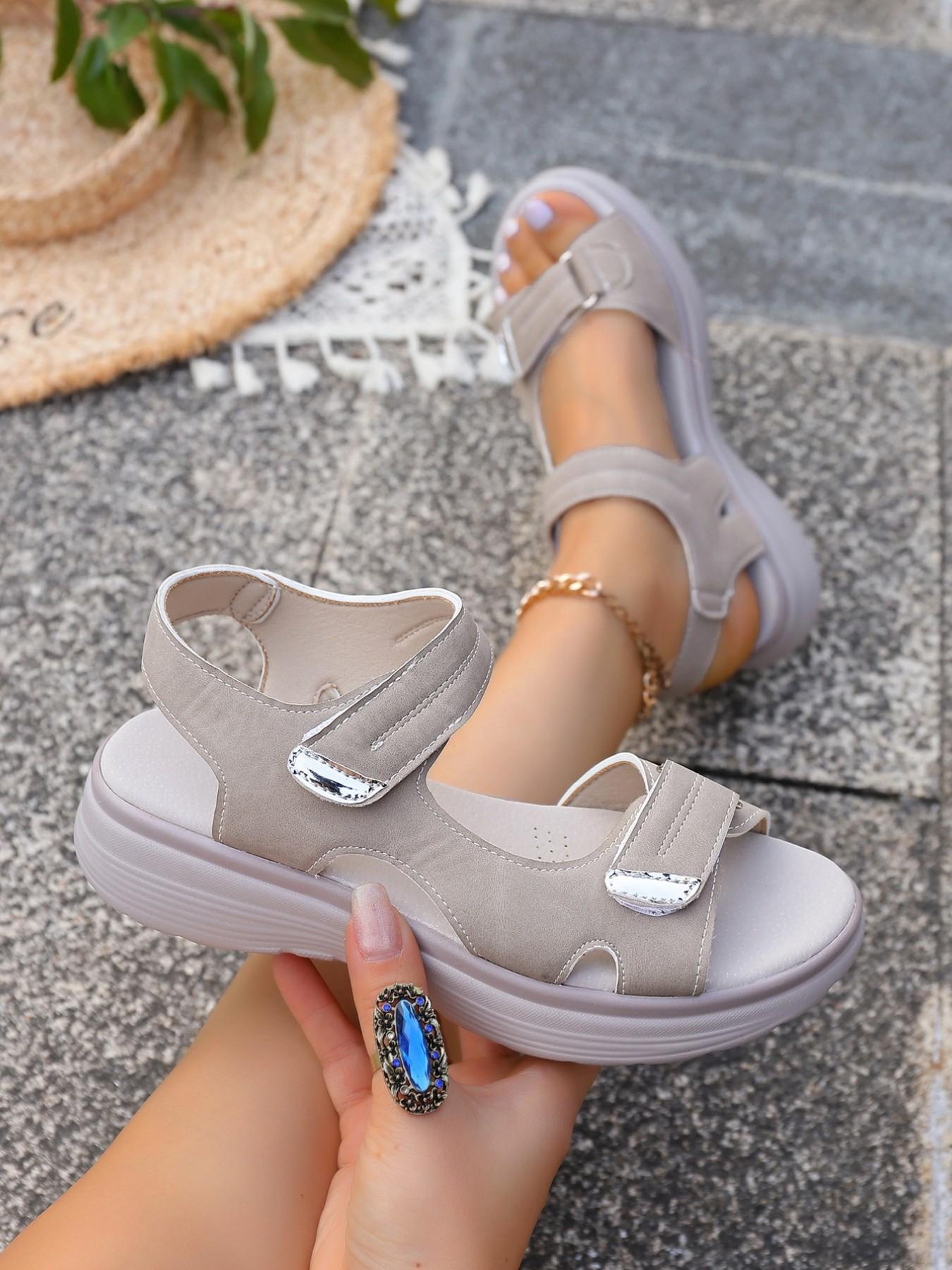 2026 Women's Summer New Comfortable Wedge Heel Thick Sole Sandals, Fashion Casual Hollow Out Breathable Ladies Sandals, Velcro Beach Sandals