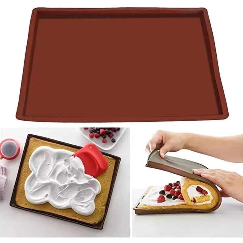 Silicone Baking Mat with Oil Brush, Multi-Functional Non-Stick Swiss Roll Tray Pad, Heat Resistant Table Mat, Food Grade Silicone, Reusable Bakery mat