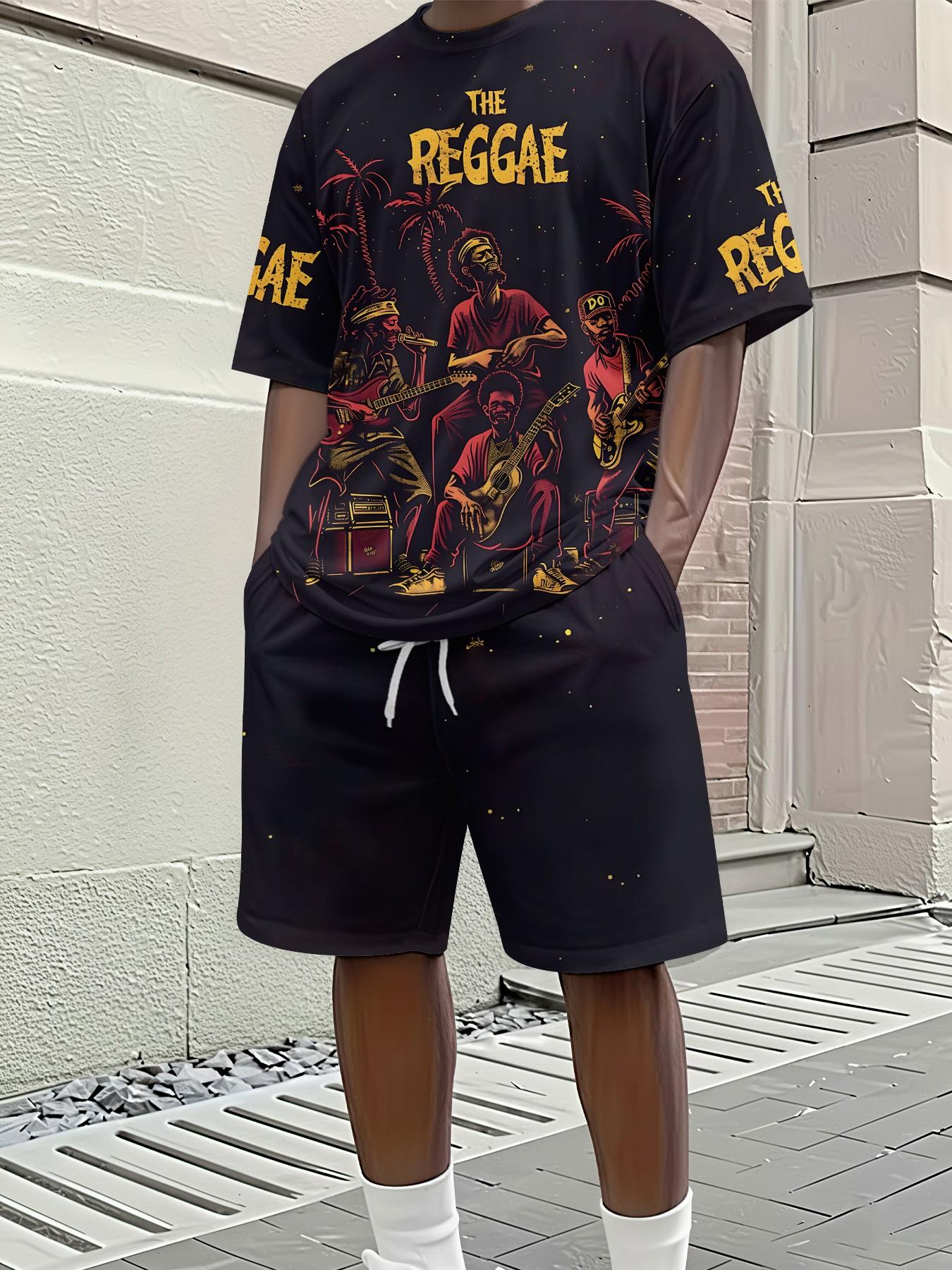 Men's 3D Digital Print Two-Piece Set, Reggae Band Character Print Trendy Men's Set, Vacation-Style Trendy Outfit, Breathable Sporty Leisure Style, Perfect Festival Gift for Men