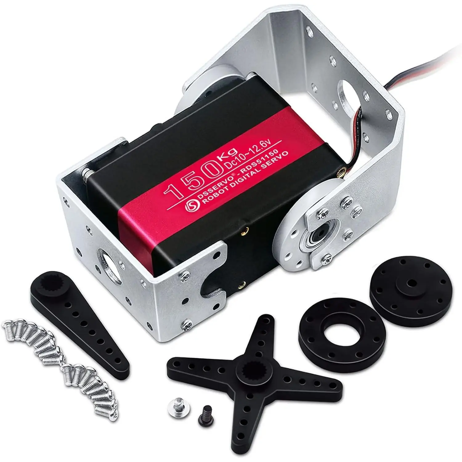 150KG Robot Servo Motor 12V High Voltage High Torque Steel Gear Large Digital Steering Servos with Mount Brackets