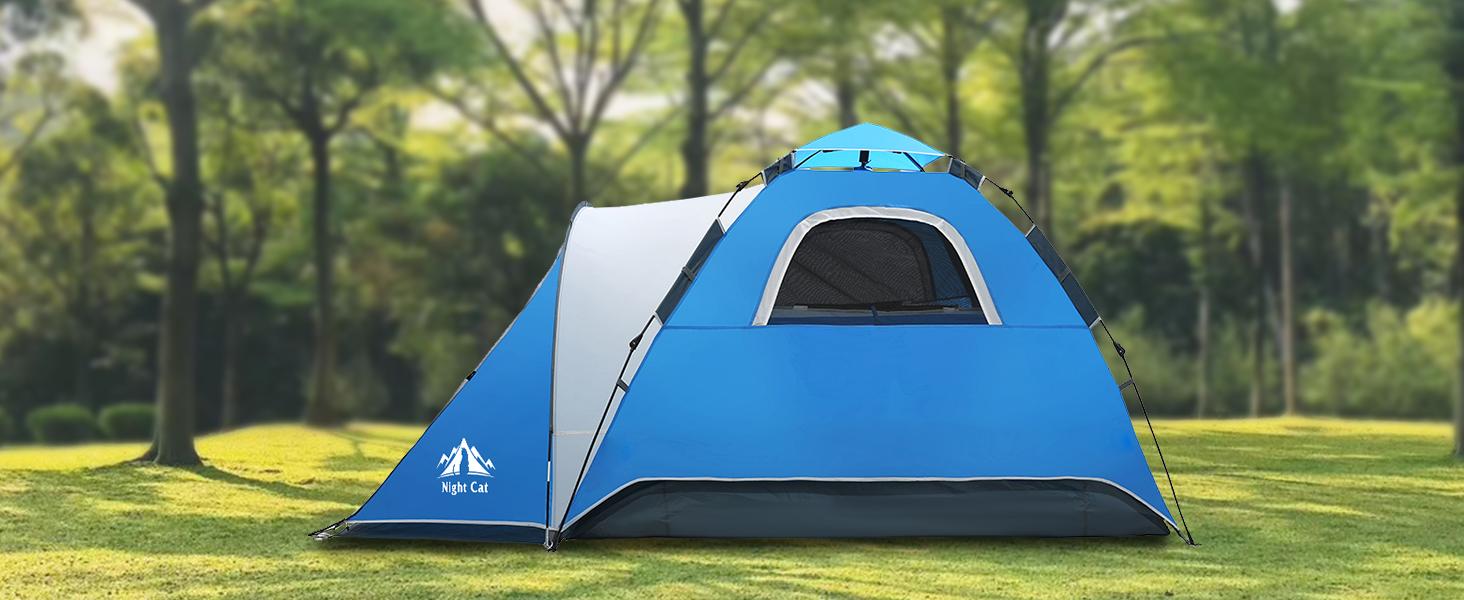 Night Cat Family Camping Tent - 2-3 Person Instant Hydraulic Setup Foldable Dome with Detachable Porch, Double Layer 210D Oxford Waterproof Canopy, Windproof Portable Comfy Tent with B4 Mesh, Moisture-Proof 190T Polyester Fabric for Car Camping
