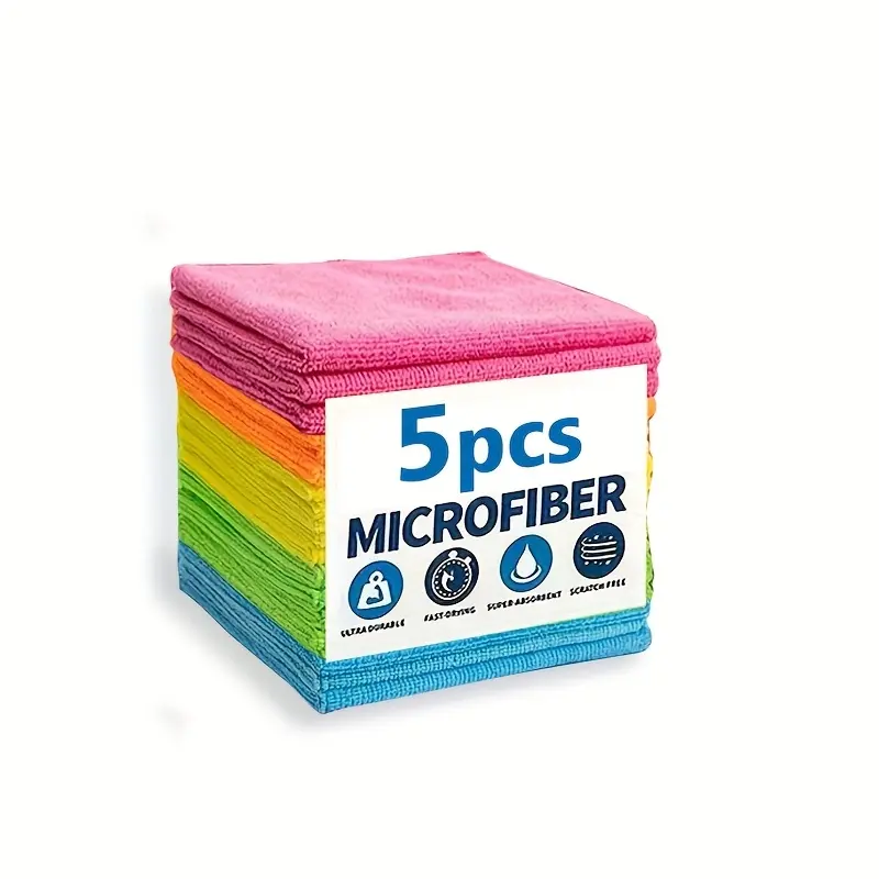 5-, 10- or 20-Pack Microfiber Cleaning Cloths, Glasses Cleaning Cloth, for Kitchen, Bathroom, Car and Glass Cleaning, Super Absorbent, Lint-Free, Easy Clean Washable, Reusable Towels for Dusting, Washing and Polishing