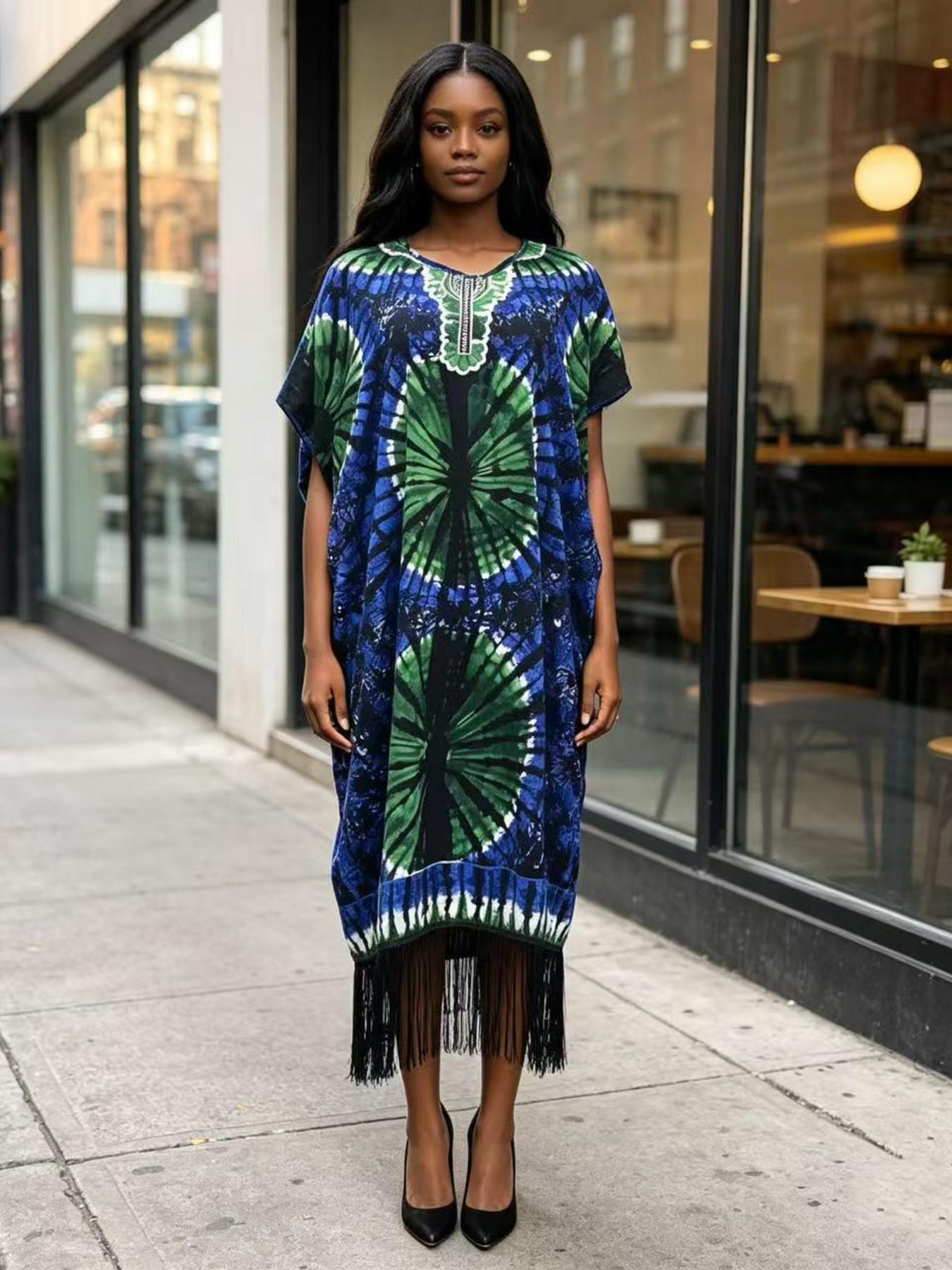 Women's Tie Dye Midi Boubou Dress, Loose Fit Bohemian Style, Breathable Summer Beachwear, Casual Daily Wear, New Fashion Design