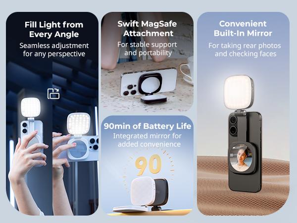 SmallRig 3-in-1 Magnetic Selfie Light for iphone17 Pro/MAX, Phone Light with a Mirror, Instant Attachment for MagSafe, for Selfies,Makeup,Live Streaming,Video Conference,360° LED Ring Light and Phone Stand,Vibe P48 4656/4933