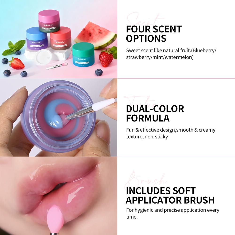 Hydrating Sleep Lip Mask, Lip Sleeping Mask, Dual-Tone Lip Mask with Shea Butter & Fruit Extracts, Deeply Moisturizes & Nourishes Lips, Contains Vitamin E for Lip Care, 4 Fruit Scents, Ideal for Night-time Lip Care, for Daily Use