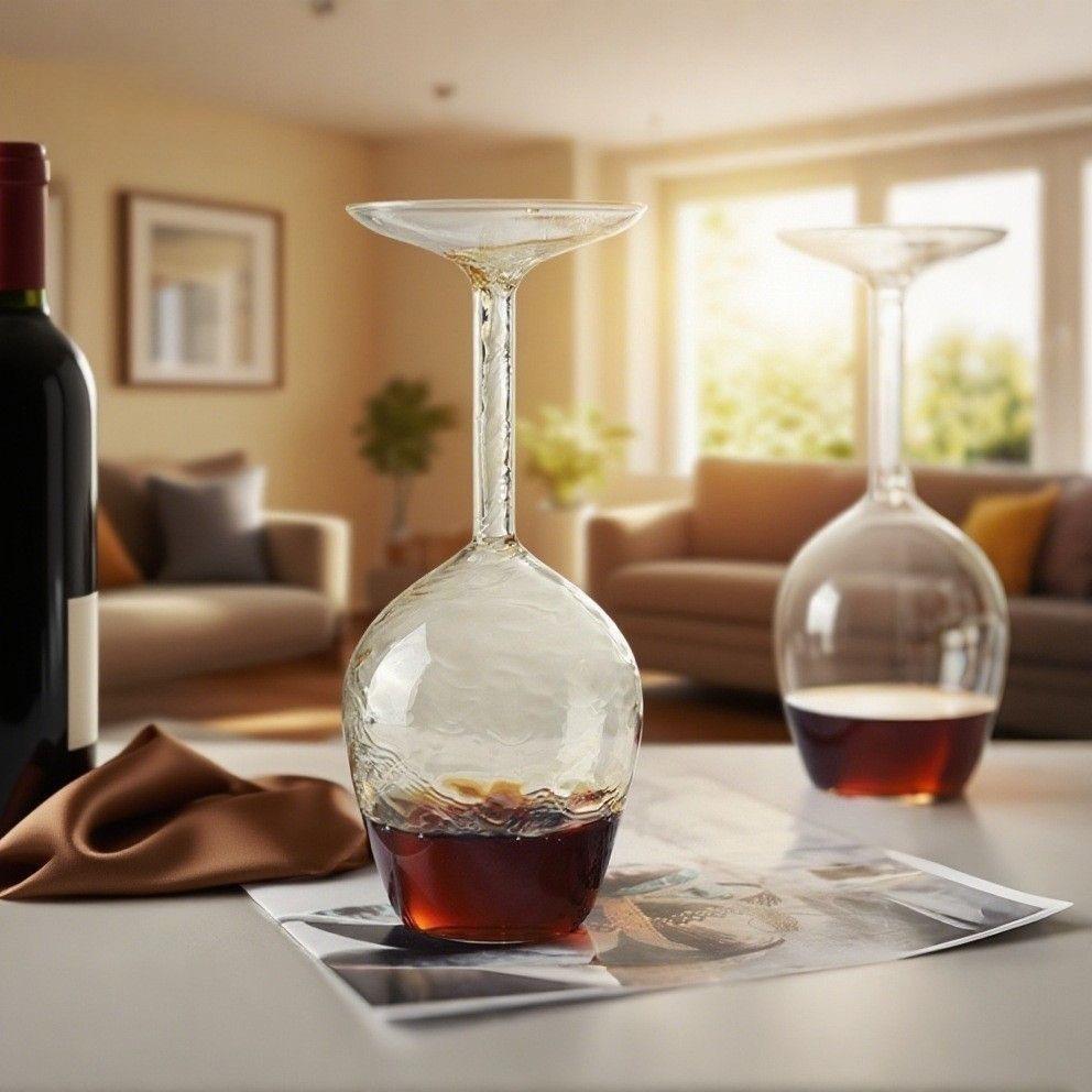 1 Piece, 13.53-Ounce Creative Inverted Wine Glass, Unique Shape, High Aesthetic Value. Made Of Glass, Stylish Design, High-End Feel. Suitable For Holding Red Wine, Serving, And Tasting. Home Decoration, Artistic Atmosphere.