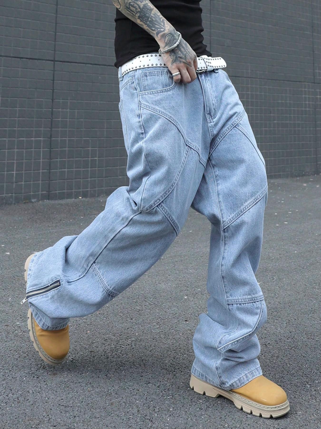 2026 Spring Summer Paris Style Loose Flare Light Washed Blue Denim Jeans, Streetwear Trendy Stylish Men's Fashionable Trousers, Versatile Casual Wear for Every Occasion Pants, Pocket