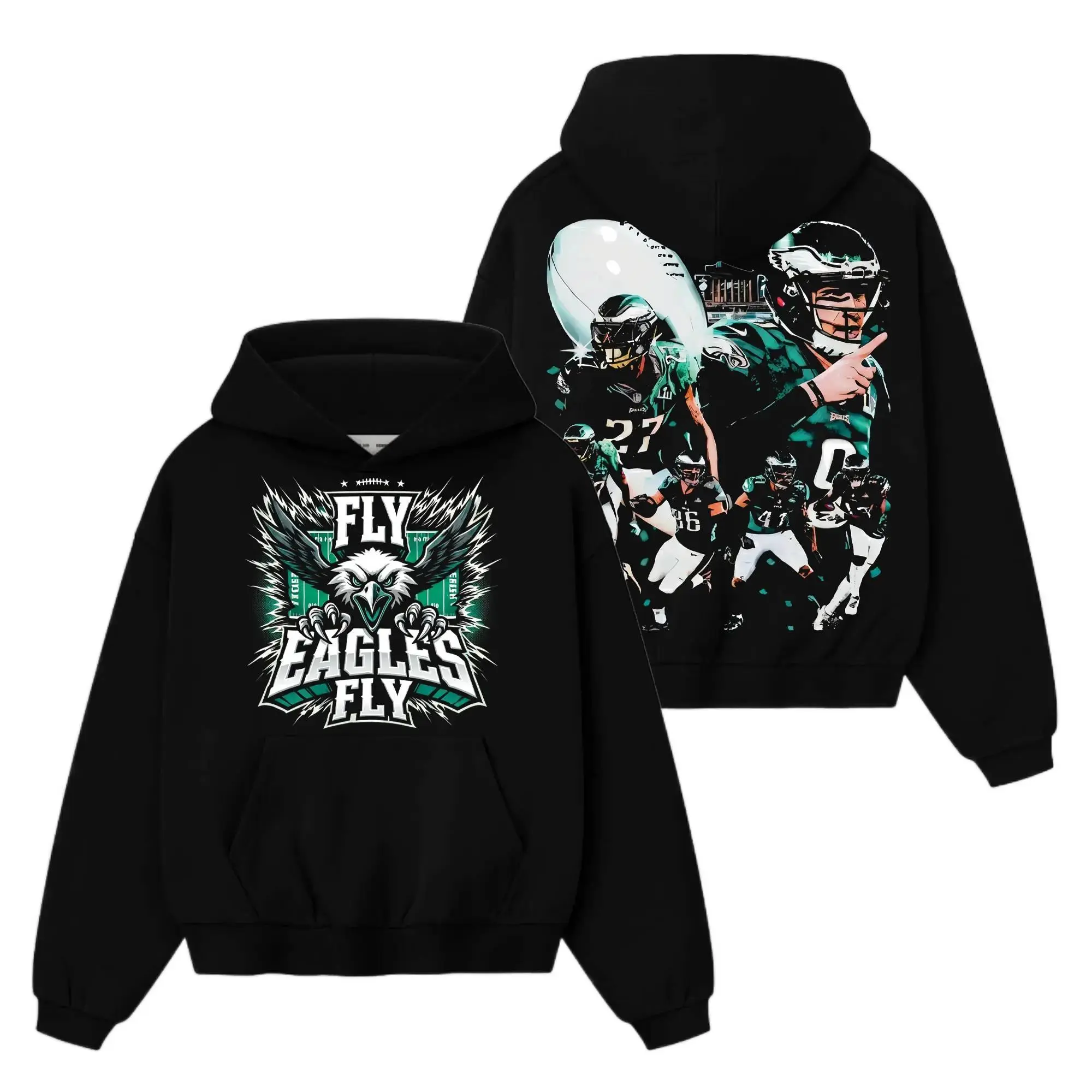 [Sale Up To 50%] Unisex Fly Eagles Fly Jalen Hurts DeVonta Smith Saquon Barkley Game Day Cotton Hoodie T-Shirt (Made In US), White Lightning, Fans Outfit, Gift For Football Fans