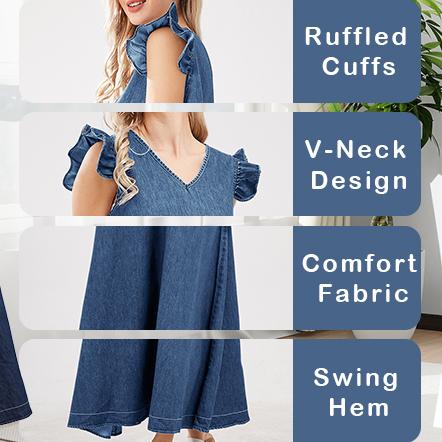 utcoco Women's Summer V Neck Long Denim Dress Casual Loose Ruffle Sleeveless Dress Minimalist V neck Womenswear sundress utcoco Women's Summer V Neck Long Denim Dress Casual Loose Ruffle Sleeveless Dress Minimalist V neck Womenswear sundress