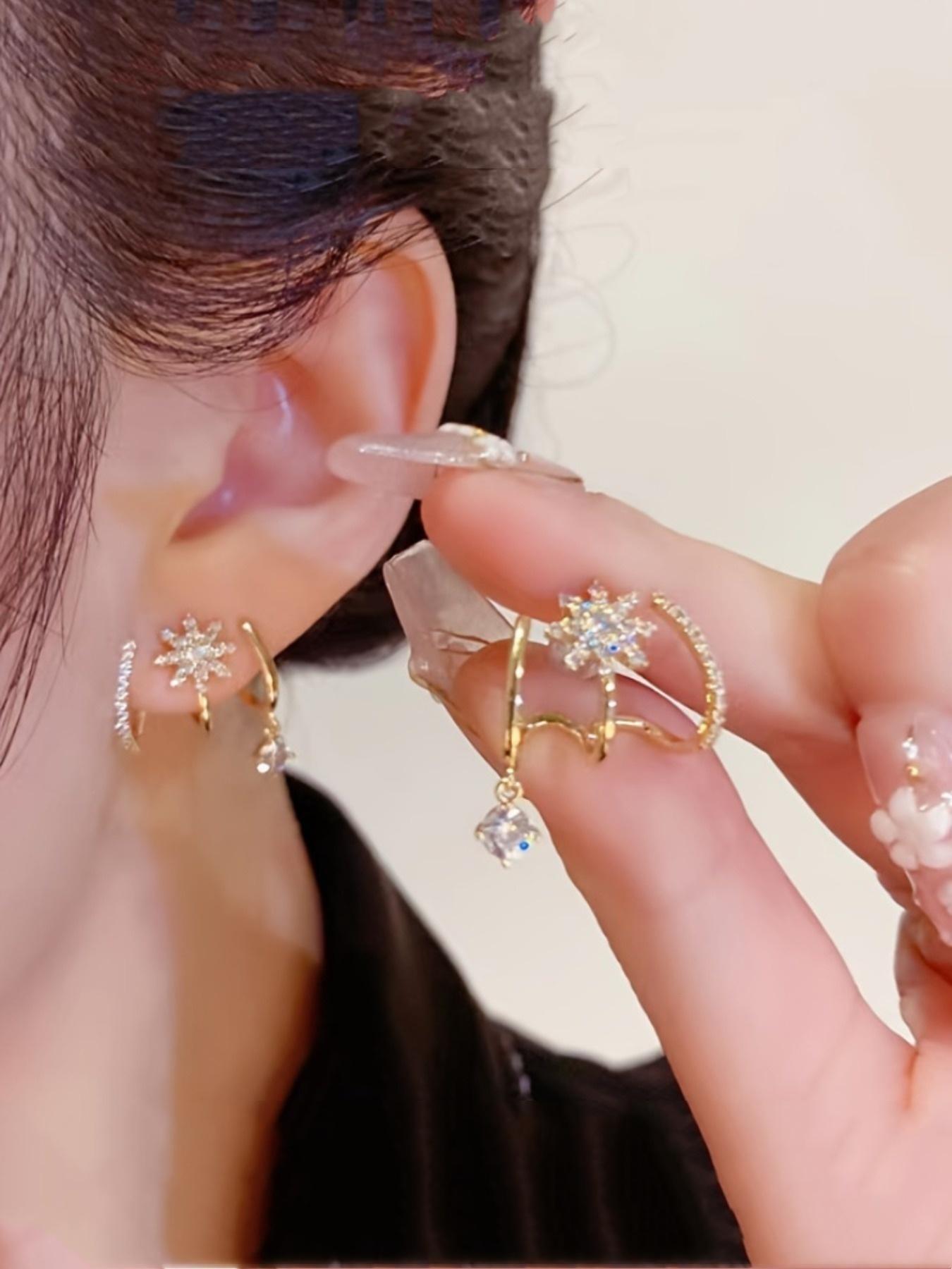 1 Pair Rhinestone Sunflower Claw Earrings, Unique Women's Evening Party Jewelry, Fashionable Accessories for Special Occasions