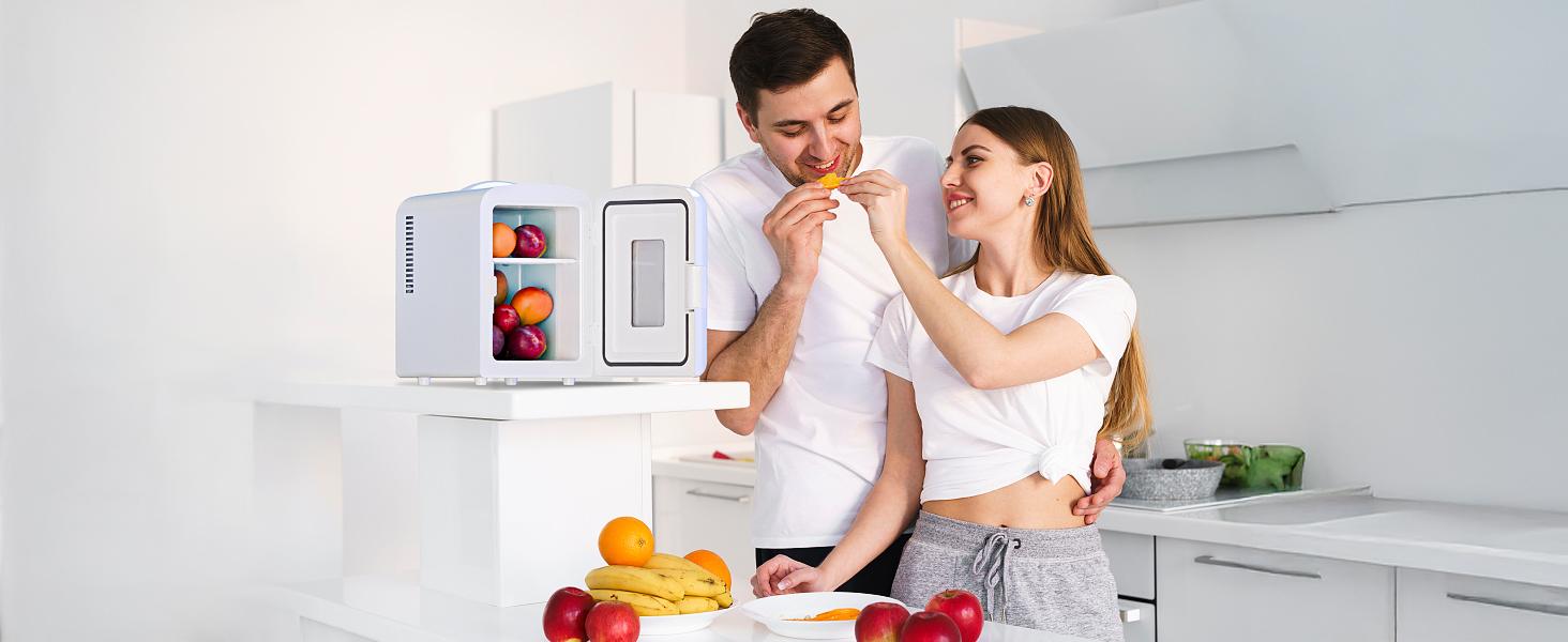 【TiktokShopSpringGlowUp】Antarctic Star Mini Compact Refrigerator with Gaming Light, 4L Capacity/6 Cans Portable Mini Fridge, for Bedroom,Car,Office and Dorm, Small Cooler for Cosmetics, Beverage and Food, White