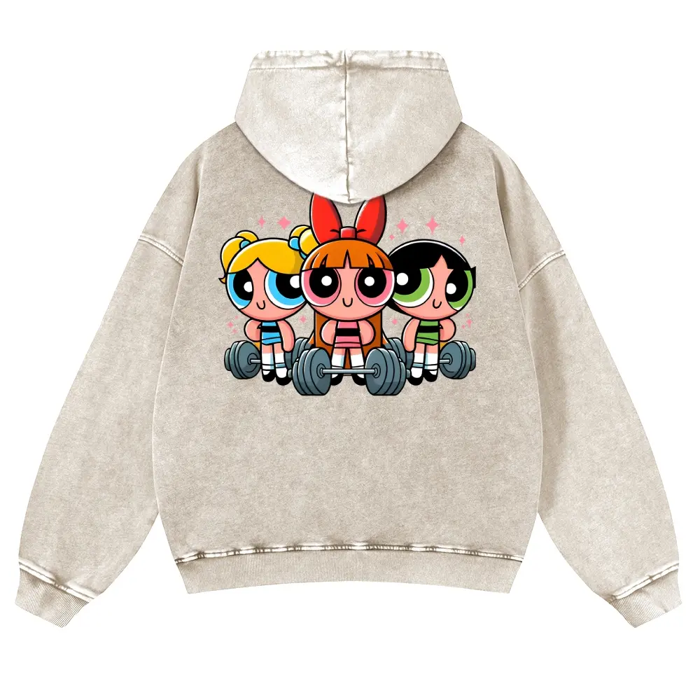 Unisex Policewomen Paopao, Huahua and Maomao working out with barbells Graphic Washed hoodie Personalized Pattern Y2k Clothing Round Neck Washed hoodie,Women's Clothing 100% Cotton, Menswear, Top, Vintage Style,Summer Casual Oversized