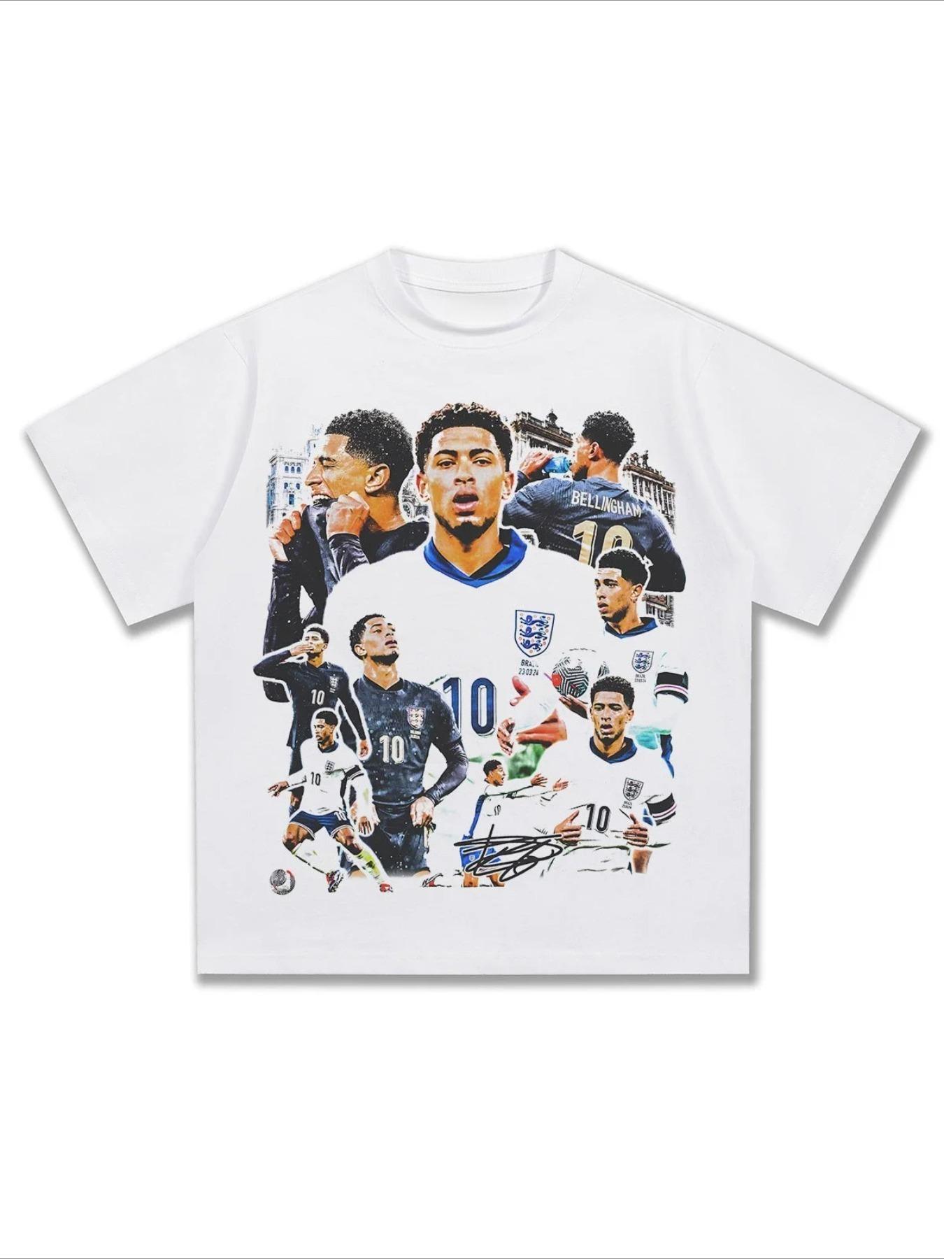 Jude Bellingham football T-shirt with oversized collage pattern, summer men's top, genius midfield star, men's and women's fashion hip-hop Y2K street wear, soft and skin friendly, suitable for all seasons, suitable for both men and women