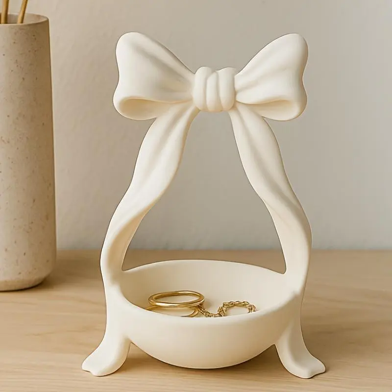 1pc Bow-Shaped Storage Tray Box - Room Accessories, Jewelry Organization Item Holder, Small Home Organizer for Bedroom, Entryway, One Piece, Small Size