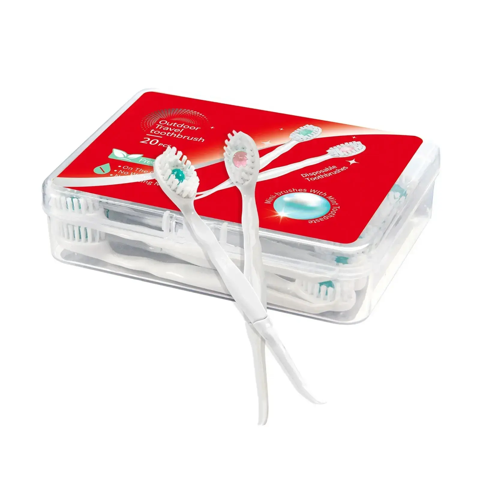 1 Box of 20 Travel Mini Toothbrushes with Fresh Beads, No Water Needed, Portable Compact Lightweight Multi-Function Oral Toothbrush, Oral Hygiene Essentials