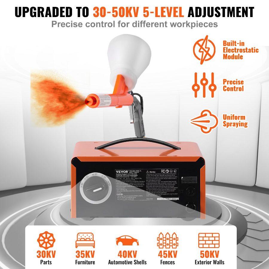 VEVOR Powder Coating System, 50KV Electrostatic Output Powder Coating Kit with Foot Switch, Spray Gun, Nozzles and Powder Cups, Powder Coating Equipment for Home DIY and Commercial Production VEVOR Powder Coating System, 50KV Electrostatic Output Powder Coating Kit with Foot Switch, Spray Gun, Nozzles and Powder Cups, Powder Coating Equipment for Home DIY and Commercial Production