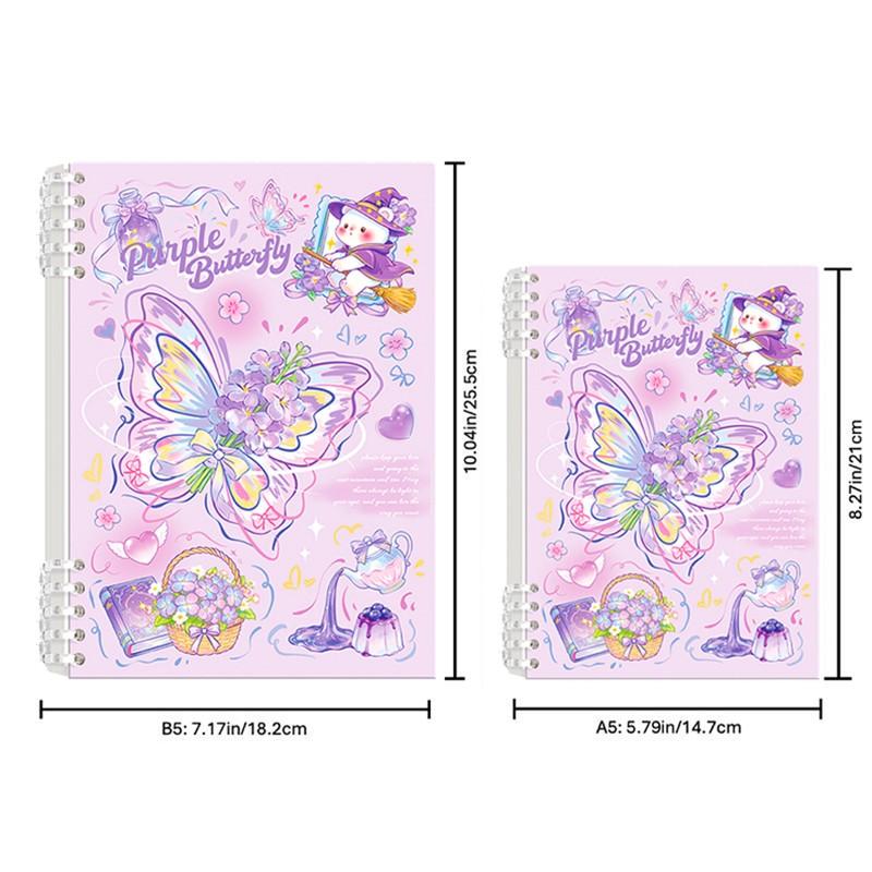 A loose-leaf notebook, Loose leaf notepad, with a beautiful butterfly design, featuring cute pink, blue butterfly covers, thick pages to prevent inkpage, suitable for detailed notes, schoolwork, and personal diaries, Spiral Notebook