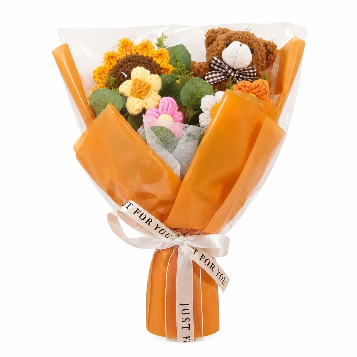 Premium Crocheted Flower Bouquet | Handmade Everlasting Gift | Plush Bear Floral Arrangement