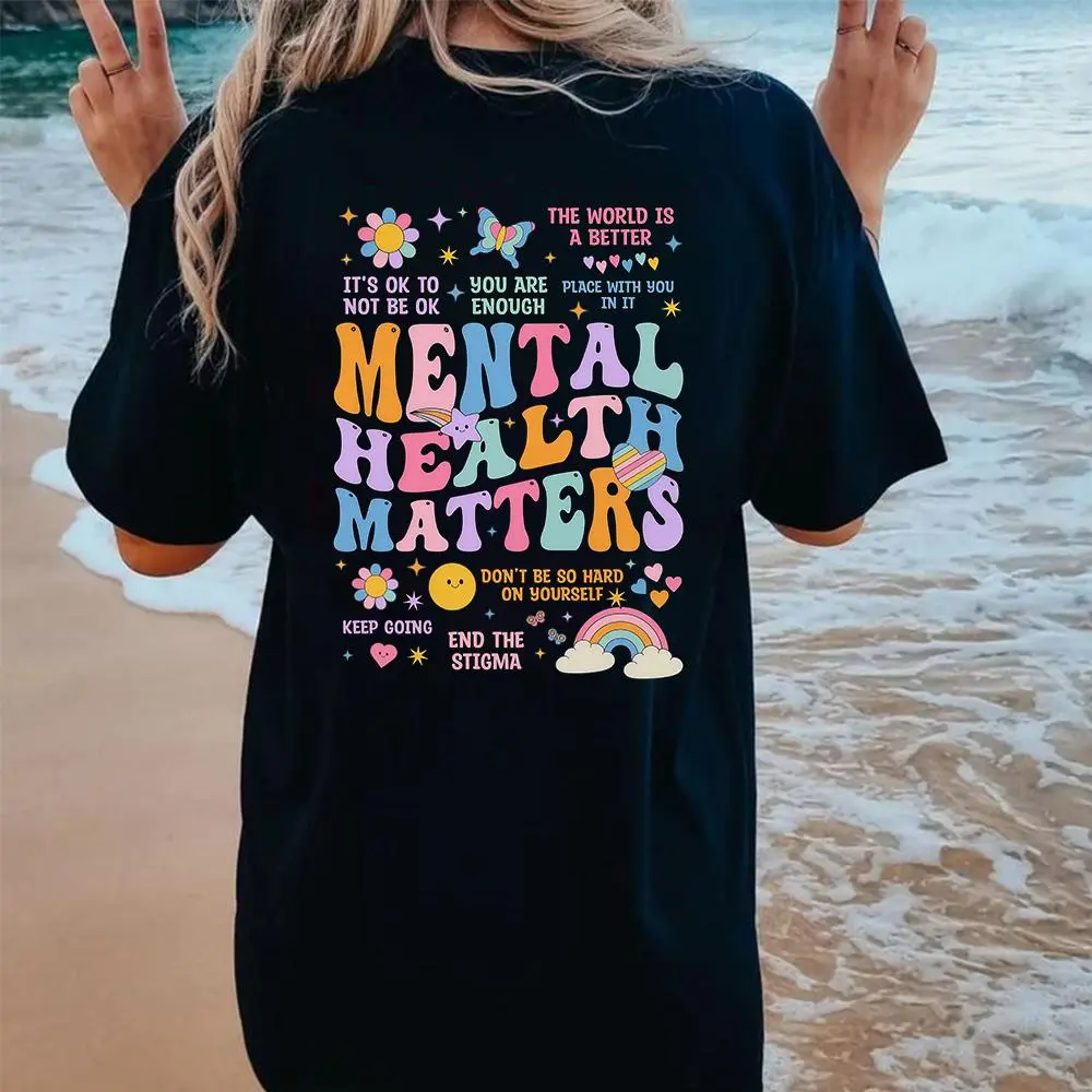 Men's Seamless Mental Health Print T-Shirt - Positive Inspirational Anxiety Top, "You Are Enough" Casual Apparel