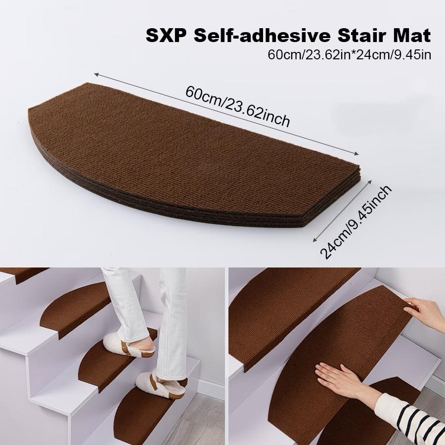 [Stair Treads] 6/15pcs Half-Round Stair Treads, Non-Slip Stair Carpets, Step Protection Rugs, Dective Trimmed Stair Mats, Indoor Room Supplies and Bedside Accessories, Suitable for Indoor, Outdoor Stairs and Various Scenarios