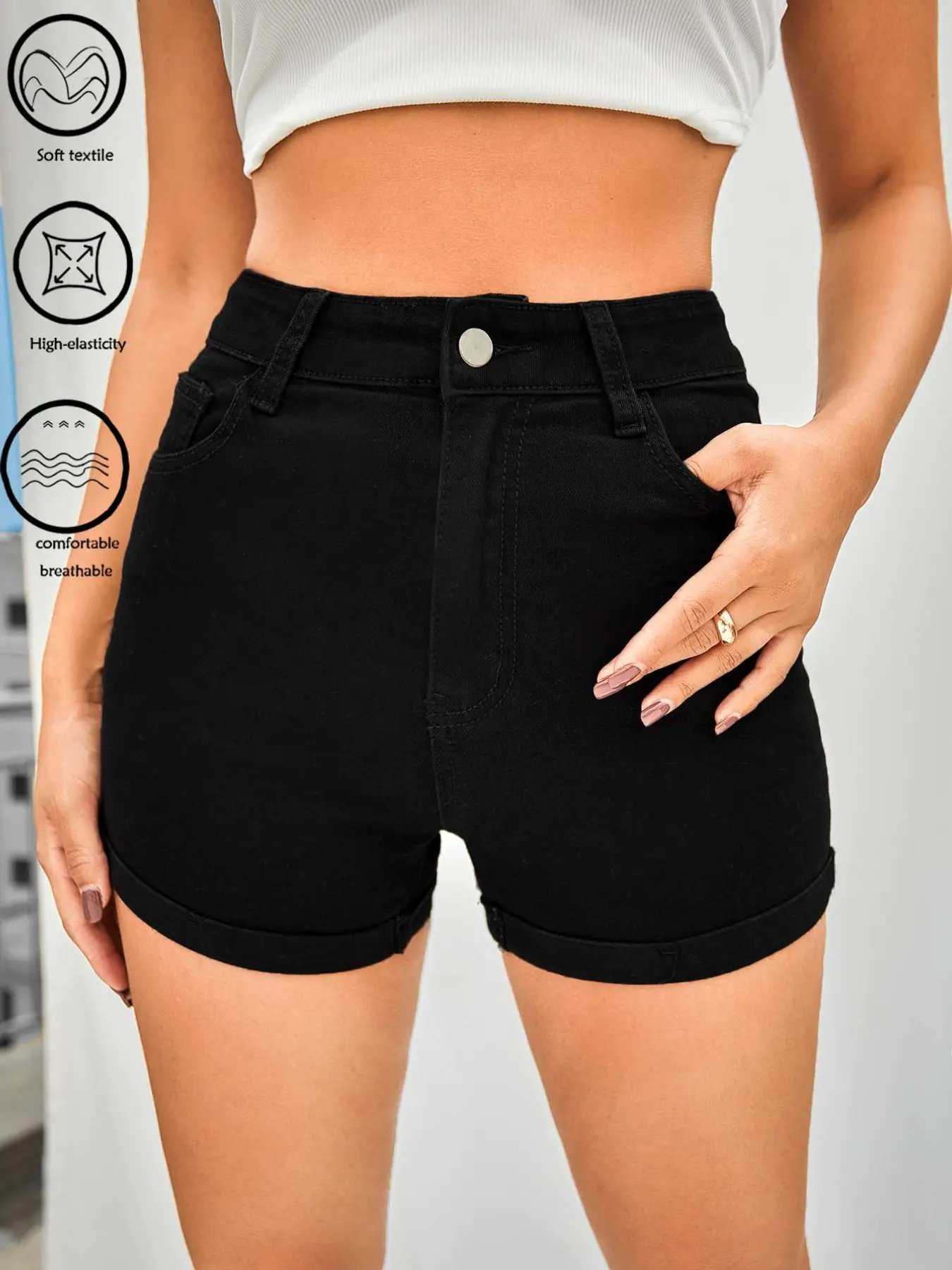High Elasticity Zipper Buckle Denim Shorts, Sexy Women's Fashion, Comfortable and Stylish, Perfect for Casual Wear