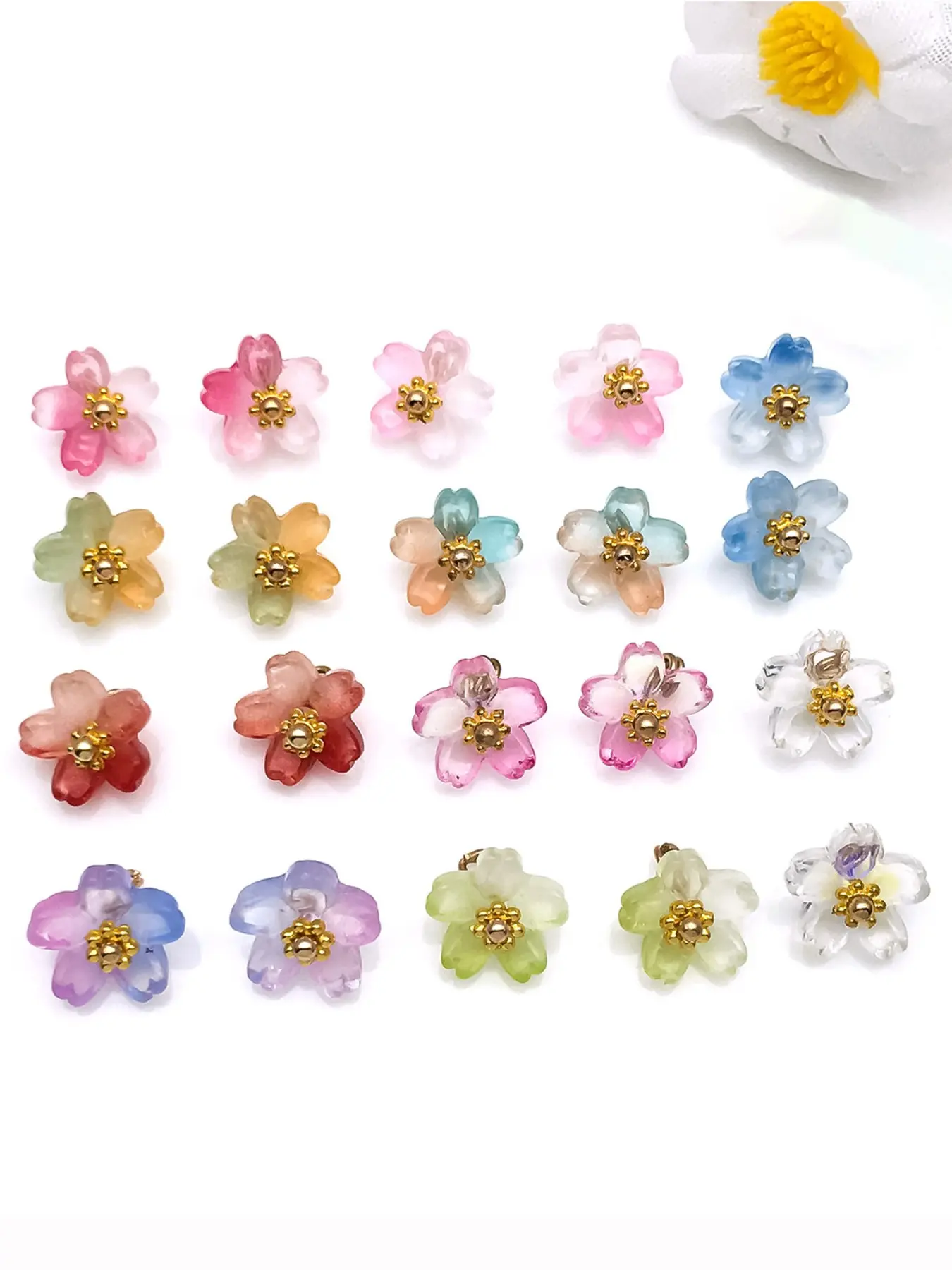 20pcs Transparent Glass Five Petal Cherry Blossom Pendants Charms For Women's Necklace Bracelet DIY Jewelry Making Accessories