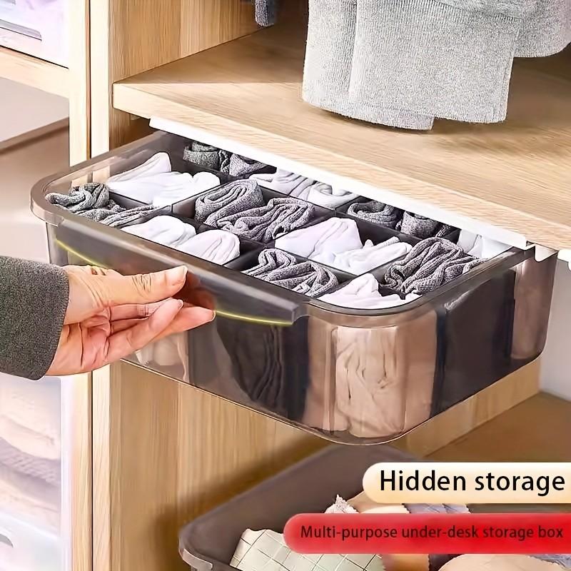 Under Desk Hidden Storage Drawer Organizer, Sliding Dividers and Adjustable Shelves, Multi-Functional Slide-Out Storage Box for Home Office Organization