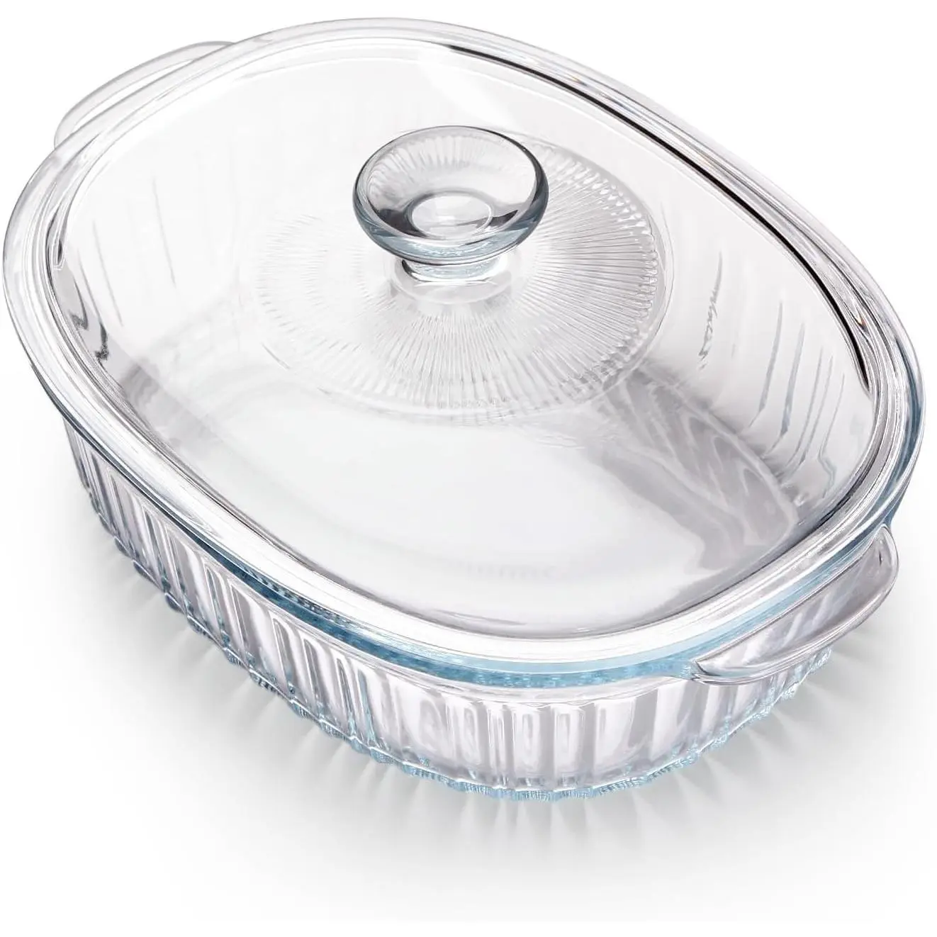 1.9QT Oval Glass Casserole Dish with Lid, Borosilicate Oven Safe | Glass Casserole Cookware with Lid, Ideal for Roasting Chicken, Casseroles, Baked Pasta, Oven to Table Serving
