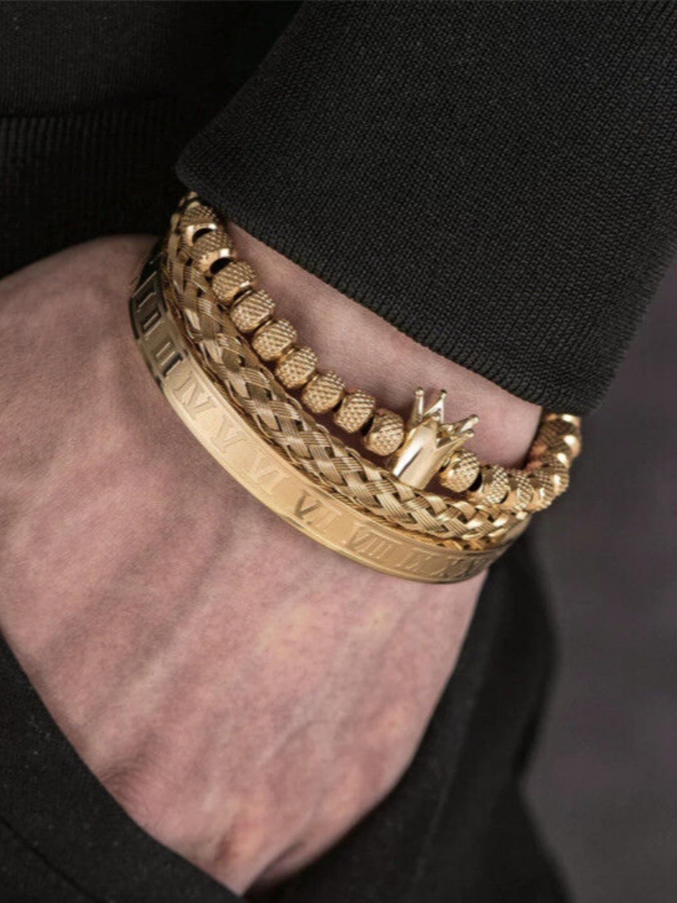 Men's Elegant Braided Bracelet, Fashionable Crown & Roman Numerals Decor Bracelet for Party, Daily Decor, Trendy All-match & Exquisite Jewelry for Birthday Gift, Jewellery, Styling