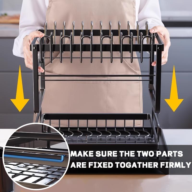 Large removable stainless steel easy-to-clean dish rack with cup holder, cutlery storage and cutting board rack for kitchens, suitable for households of 2-4 people