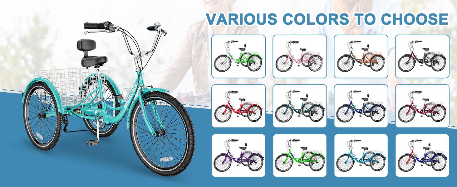 MOONCOOL Adult Tricycles 7 Speed 20/24/26 inch Three Wheel Bike Cruiser Trike with Low-Step Through Frame/Large Basket for Men, Women, Seniors MOONCOOL Adult Tricycles 7 Speed 20/24/26 inch Three Wheel Bike Cruiser Trike with Low-Step Through Frame/Large Basket for Men, Women, Seniors