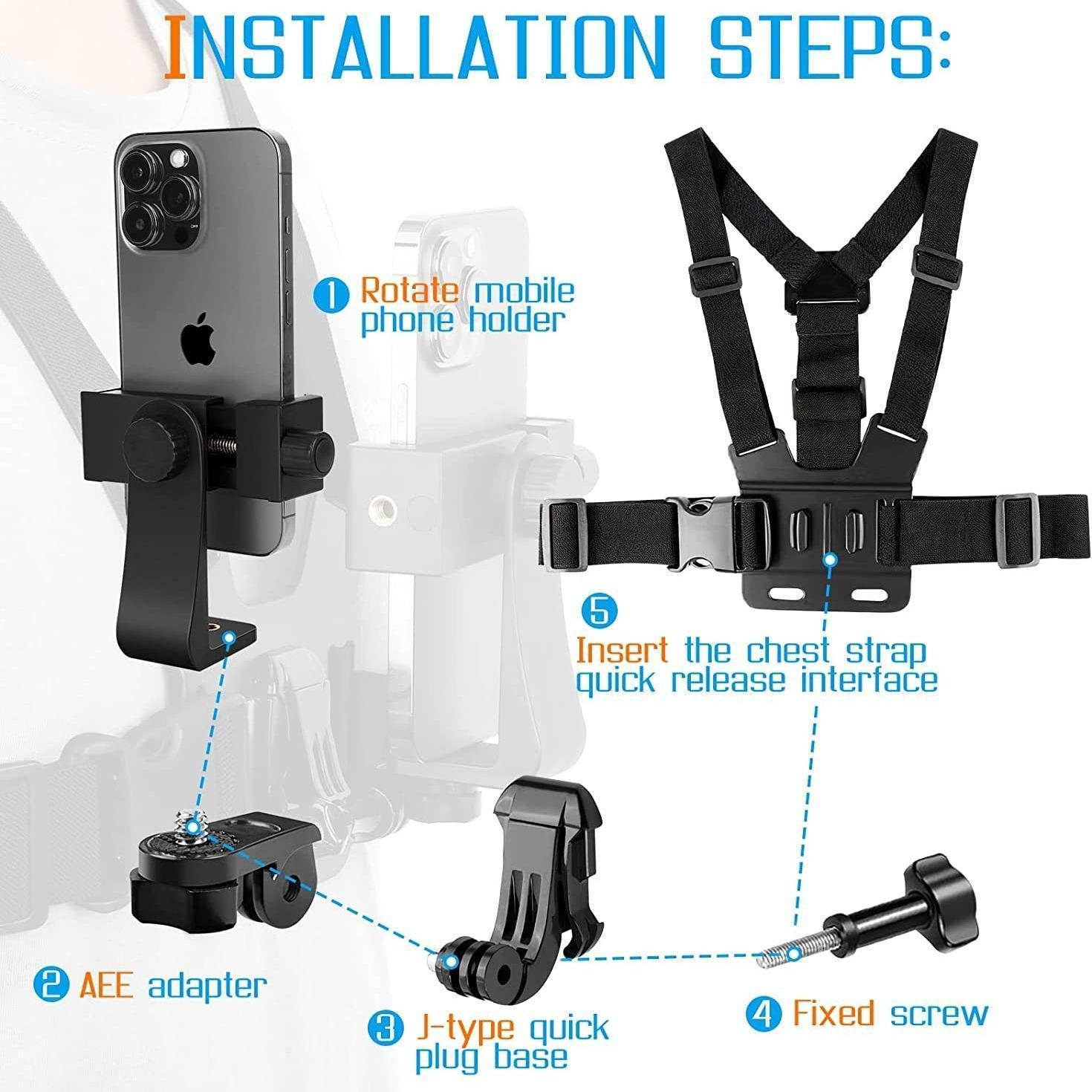 NextQube Ultimate 5-in-1 Action Camera Kit  - Hands-Free POV Vlog Mount for Travel, Gym & Hiking (Chest/Head Strap) - Compatible with iPhone 15, Samsung, Hero 12/11/10 & More