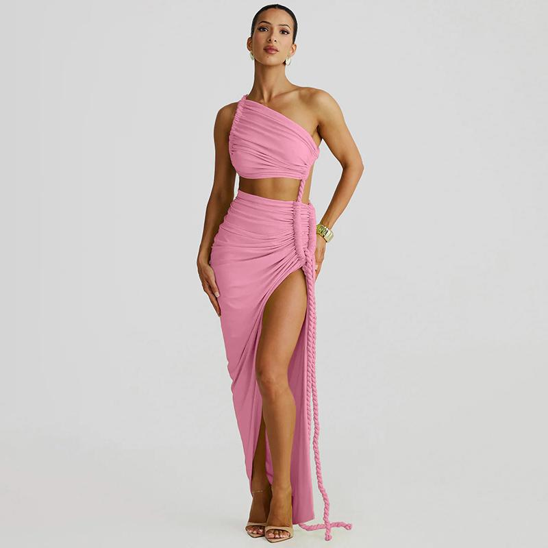 Asymmetric Braided Strap High Slit Maxi Dress Women 2025 Summer & Fall New Sexy Casual Elegant Party Club Dating Dress Beach Vacation Outfits Dresses SpringStatements