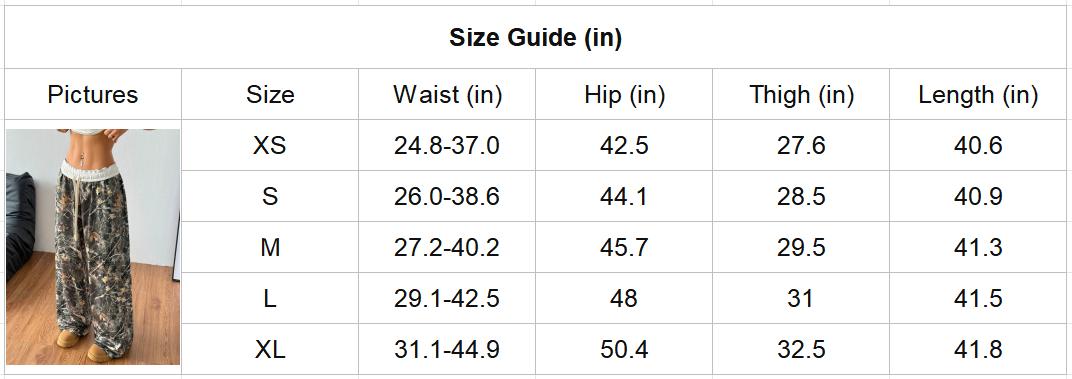 Spring Camo Pants Wide Leg Baggy Sweatpants Elastic Waist Drawstring Loose Pants Trendy Y2K Drawstring Trousers