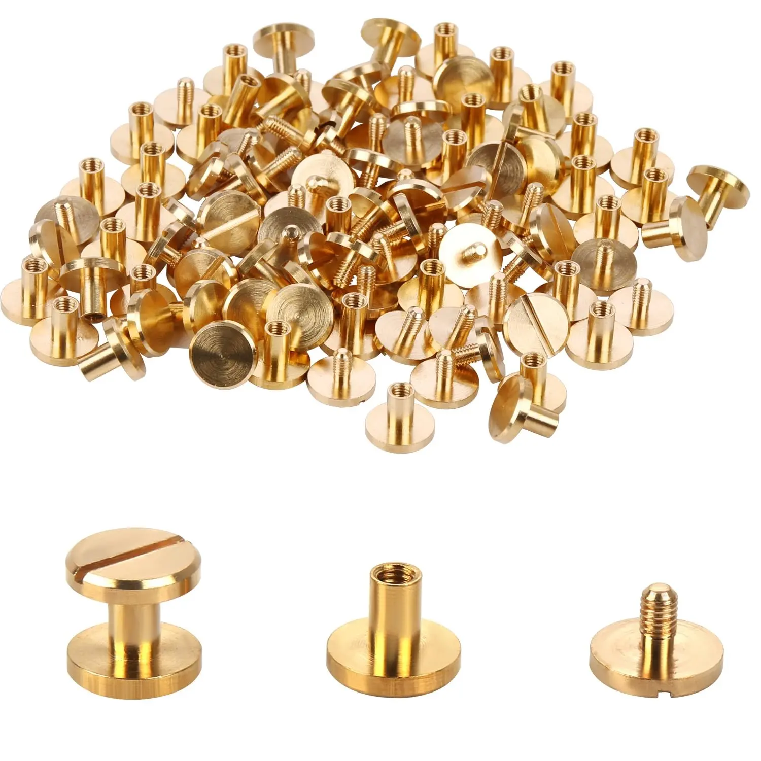 Brass Chicago Binding Screws 4mm x 8mm Binding Posts 10mm Phillips Nut Screw Post Kit for DIY Leather Decoration Scrapbook Photo Albums Bookbinding 25 PCS