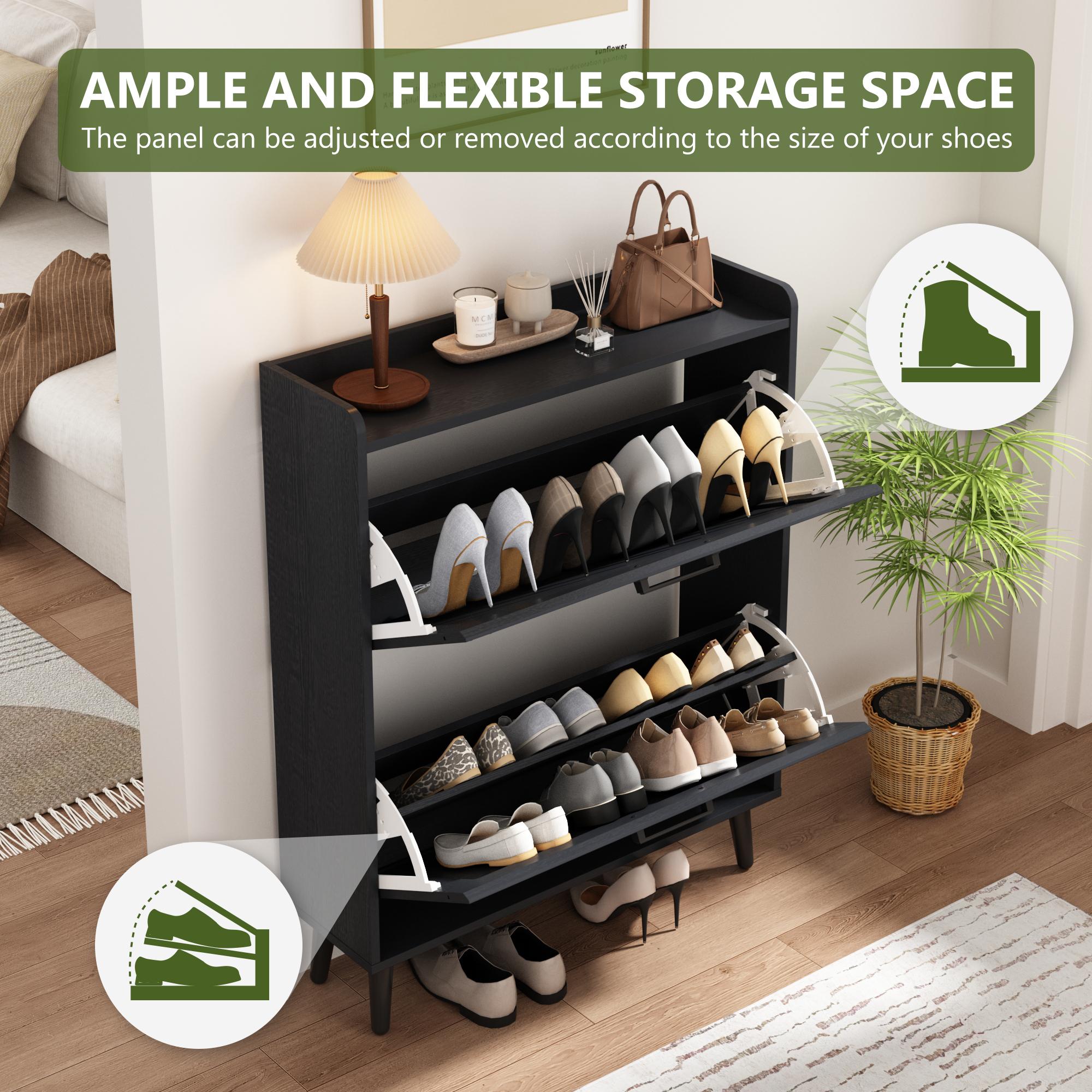 Farmhouse Shoe Storage Cabinet with 2-4 Flip Drawers & Barn Door Design - Freestanding Slim Narrow Shoe Organizer for Entryway, Foyer & Hallway