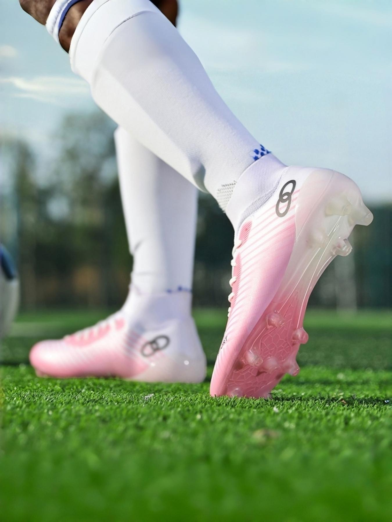 1 Pair Unisex Professional High Top Sock Football Match Shoes Soft Lining Lightweight Breathable Rubber Grip Outsole For Natural Grass