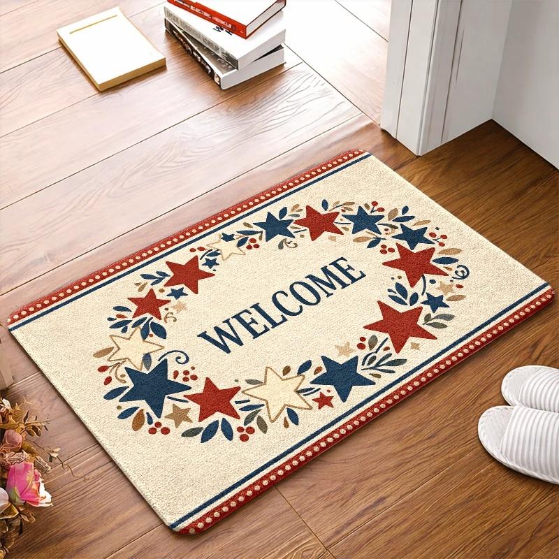 Country Star Wreath Print Doormat Flannel With Rubber Backing Non Slip Absorbent Durable Machine Washable Multipurpose Floor Rug Perfect For Front Door Entryway Living Room Bathroom Indoor Home Decor Treads Stair Non-Slip