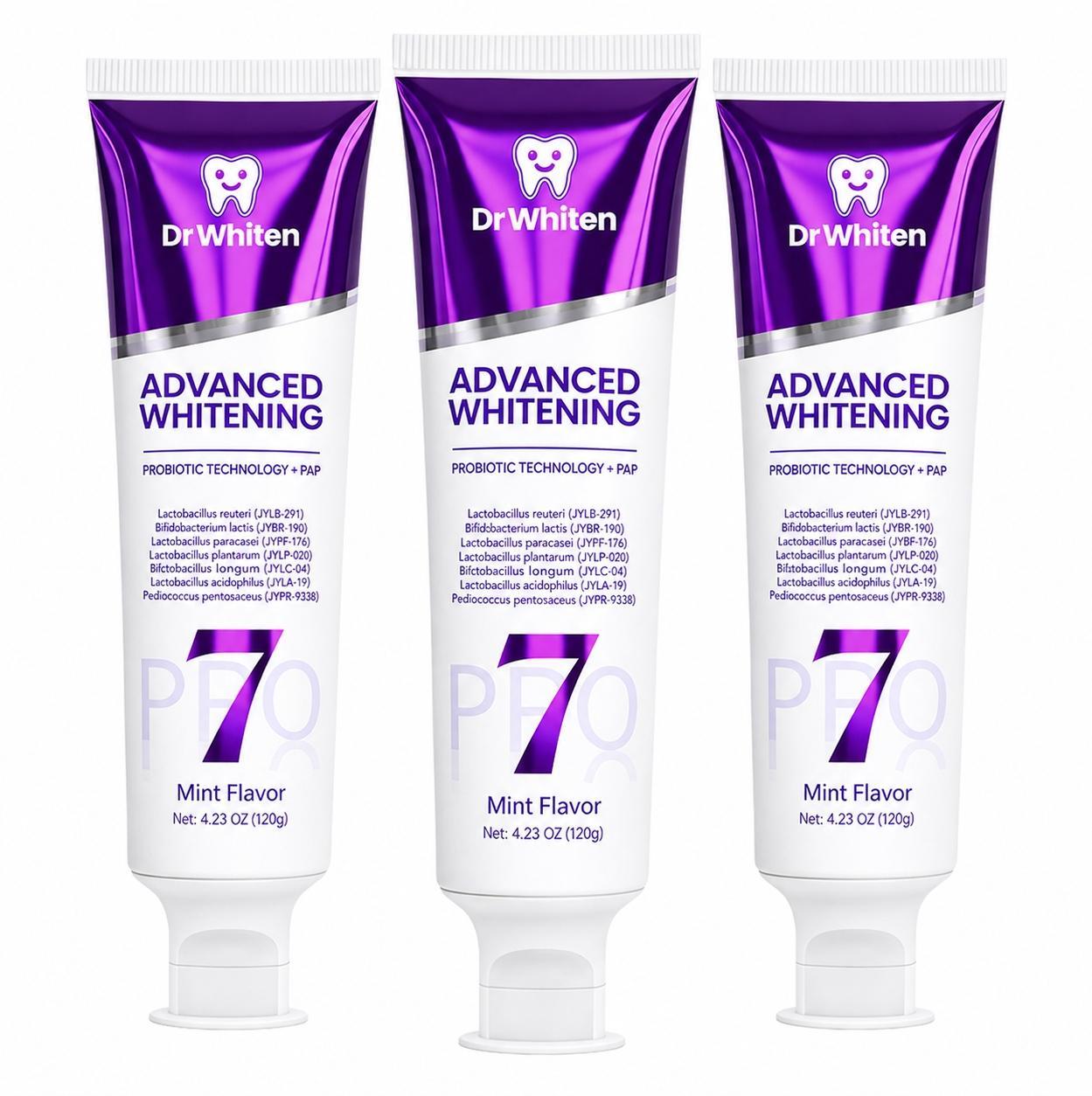 7-Pro Purple Color-Correcting Toothpaste, PAP Color Correcting Formula, 7 Probiotic Strains, Peroxide Free Mint Grape Toothpaste, Helps Clean Surface Stains Oral Whitening