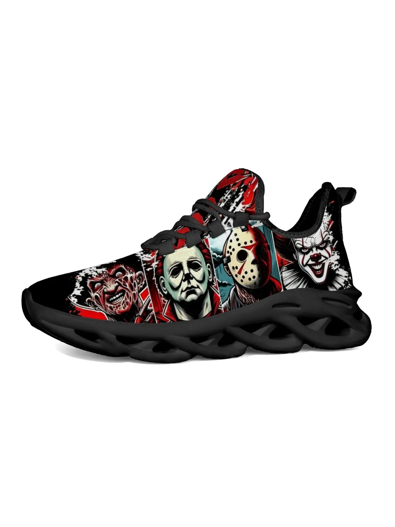 Man Woman Halloween Michael Myers Thriller Character Art Chunky Sneakers Breathable Mesh Hollow Cutout Sole Walking Footwear Creepy Masked Figures Panel Graphic Gothic Streetwear Sports Shoes