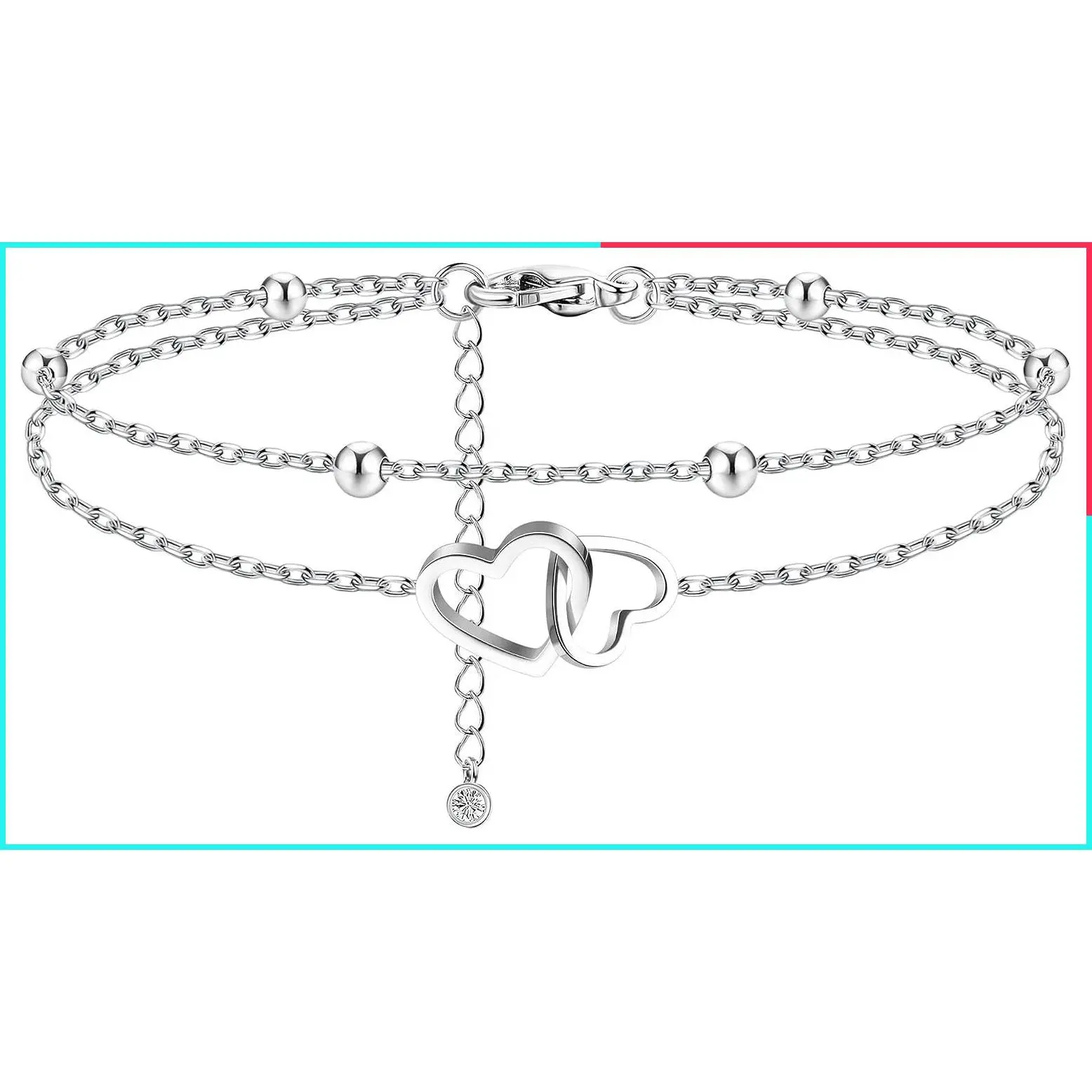 Stainless Steel Ankle Bracelet for Women & Teens Cute Butterfly Sequin Infinity Cross Heart Evil Eye Pendant Layered Anklets Adjustable Foot Jewelry